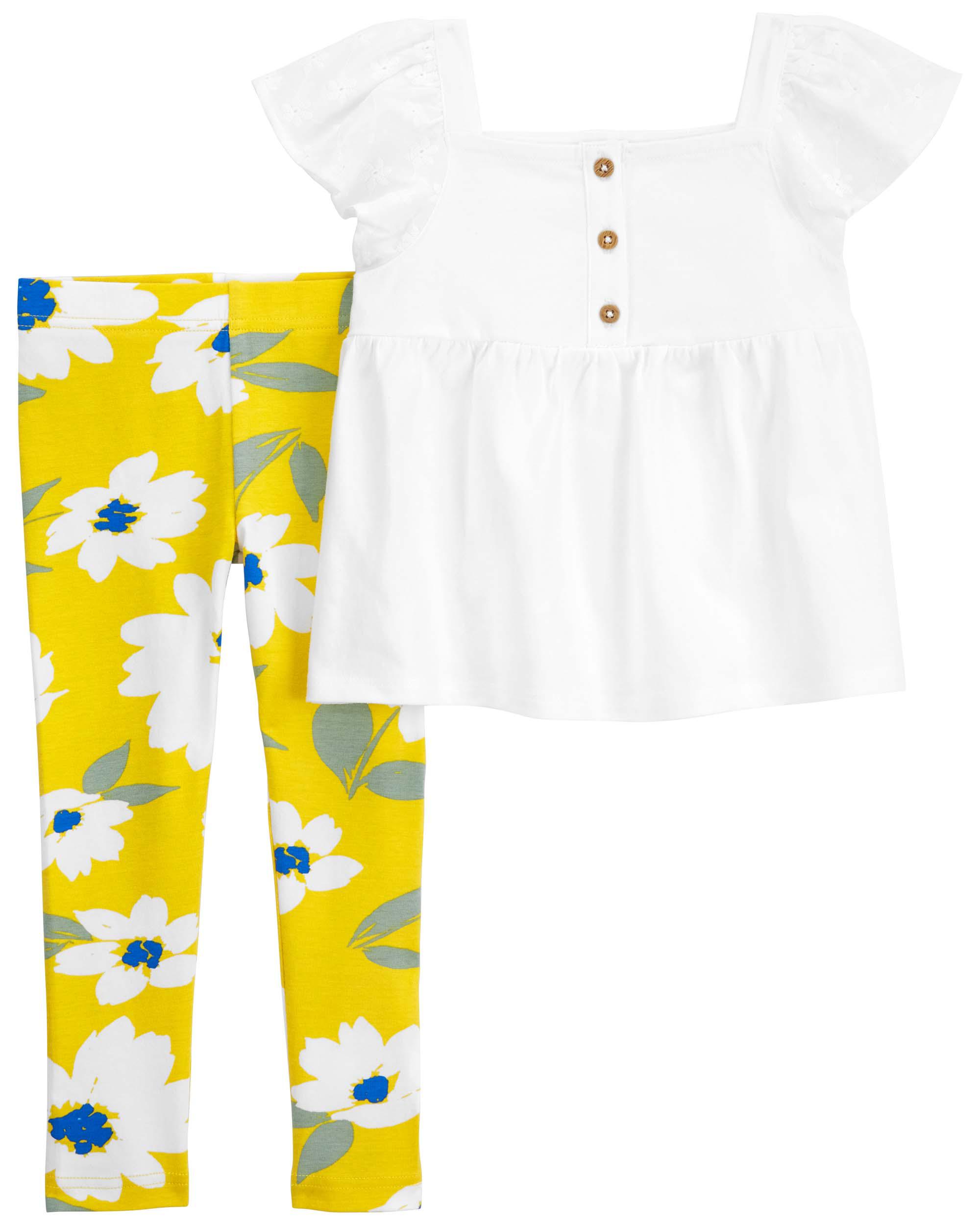 Yellow/White 2-Piece Eyelet Top & Floral Legging Set