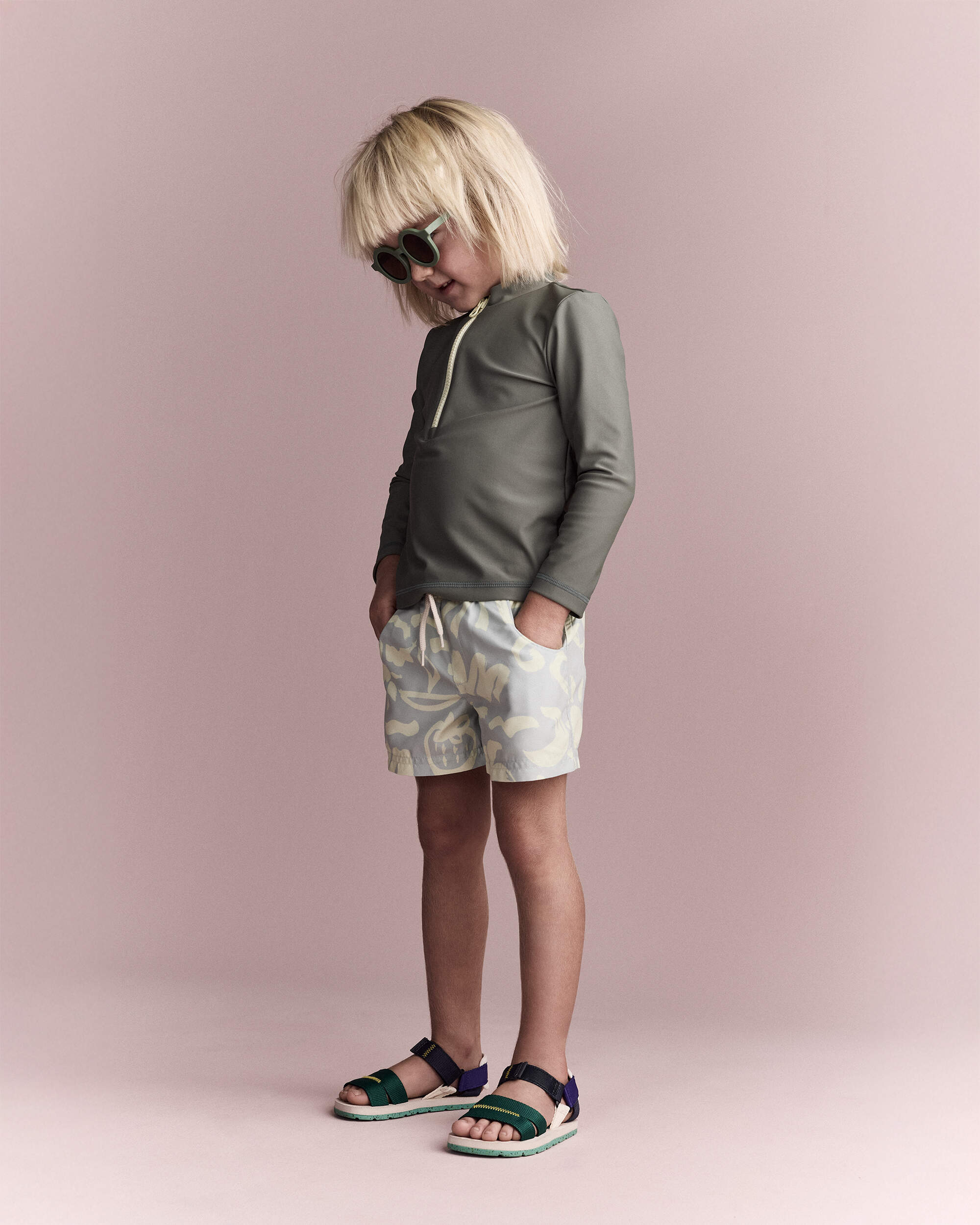 Toddler Boy Tropical Swim Trunks - Sage