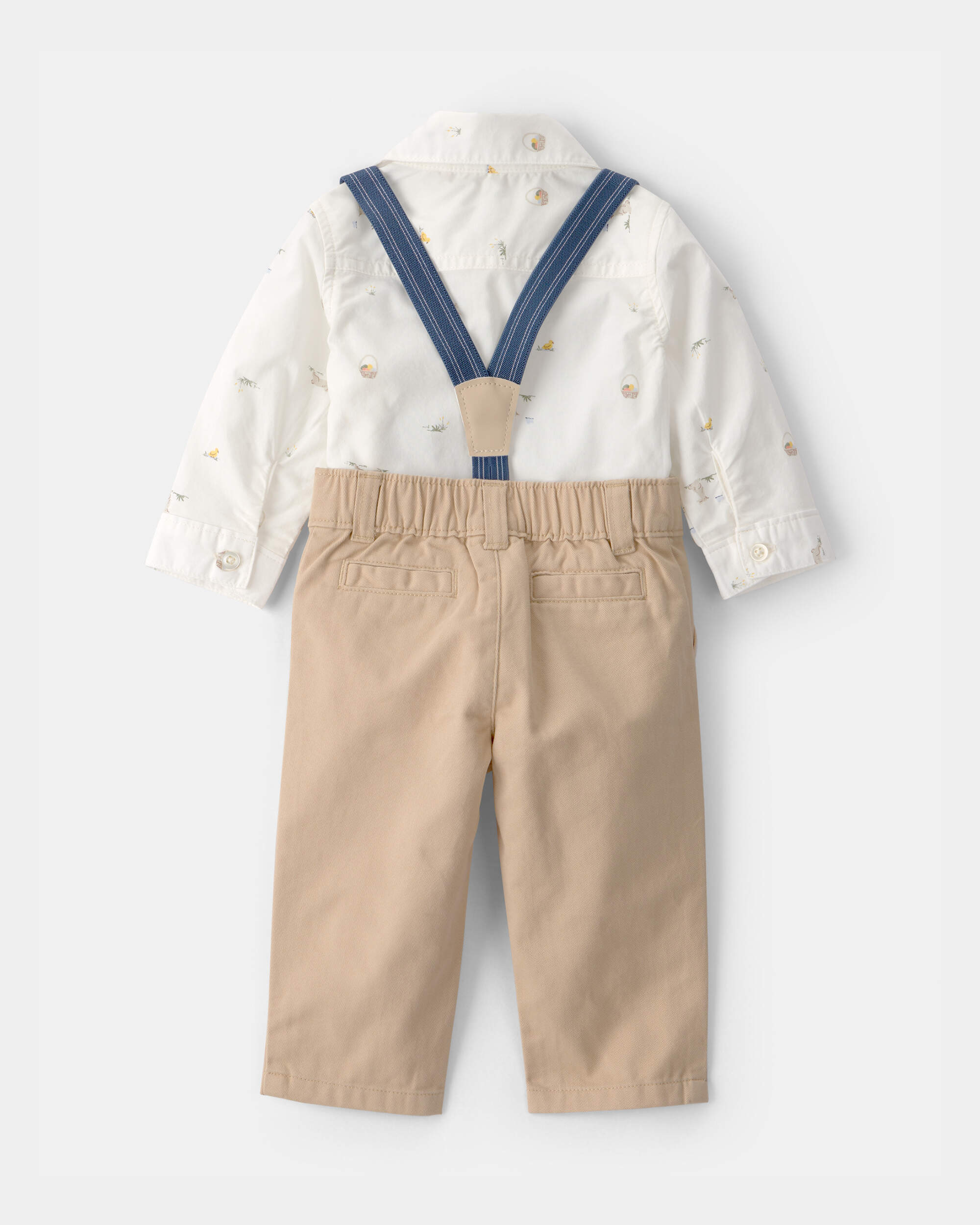 Baby Boy 2-Piece Bunny Bodysuit & Suspender Pant Set - Cream/Khaki