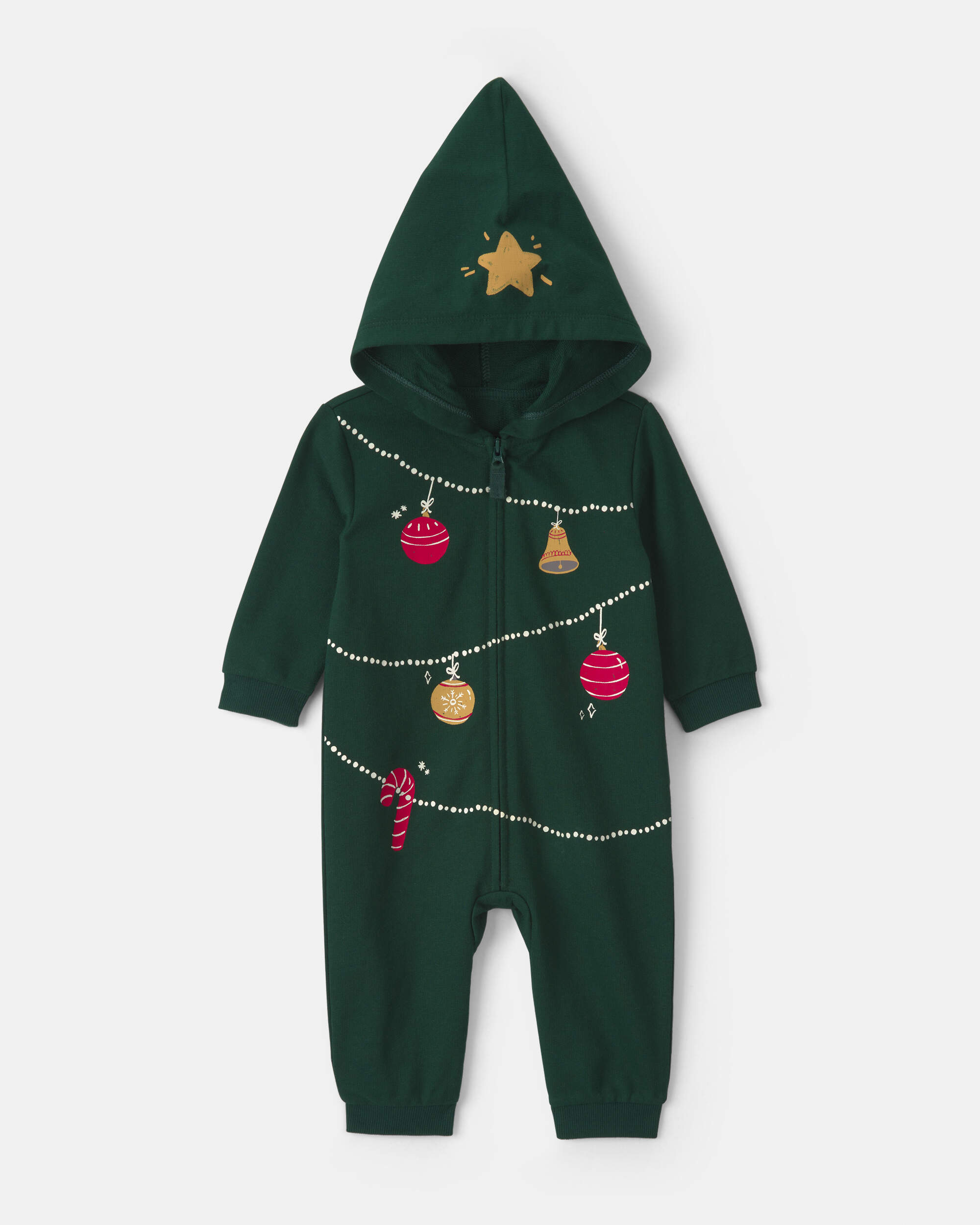Baby Christmas Tree French Terry Long-Sleeve Jumpsuit - Green