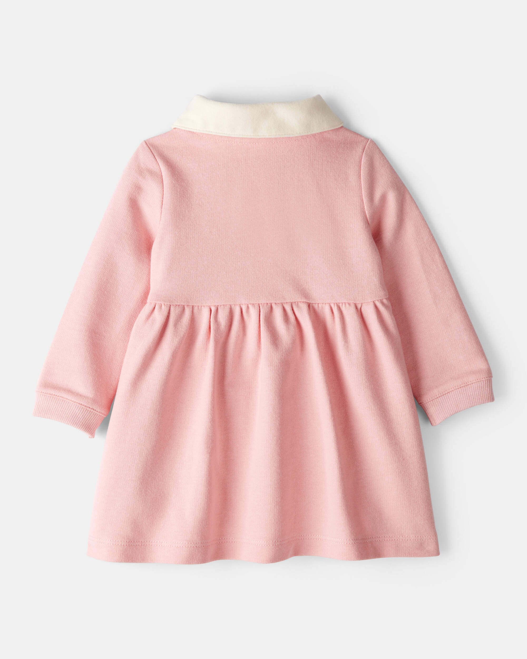 Baby Girl Polo Collared Cotton Dress - Pink