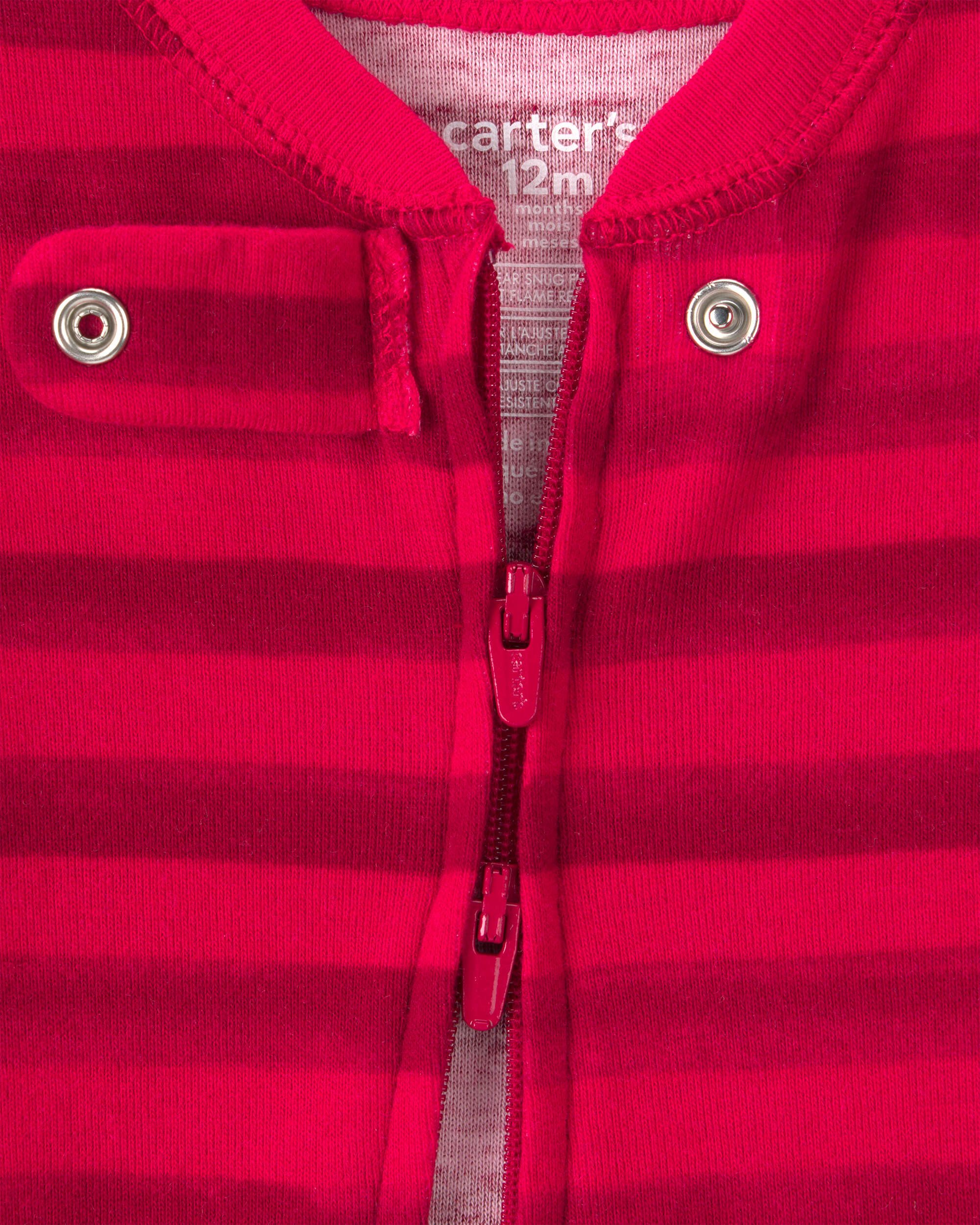 Baby 1-Piece Striped Reindeer 2-Way Zip 100% Cotton Snug Fit Footed Pyjama - Red