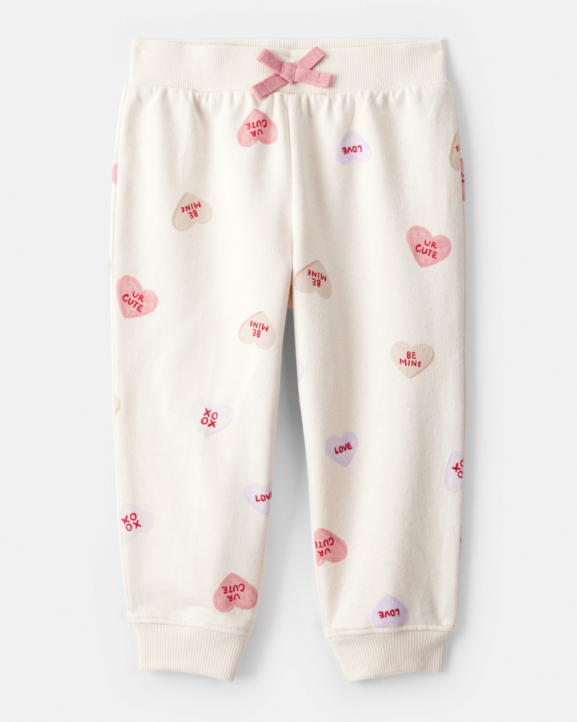 Baby Girl DayDream Fleece Candy Heart French Terry Pullover & Pant Set - Cream