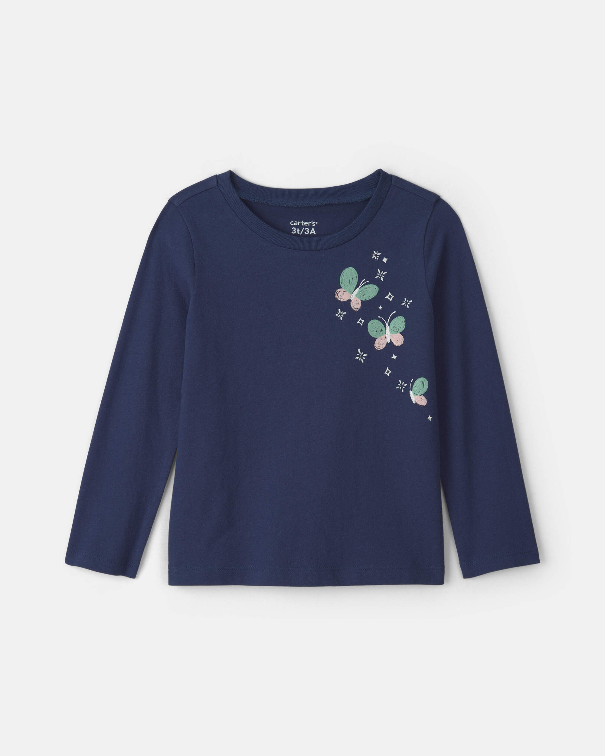 Toddler Girl Butterfly Floral Long-Sleeve Graphic Tee - Navy Blue