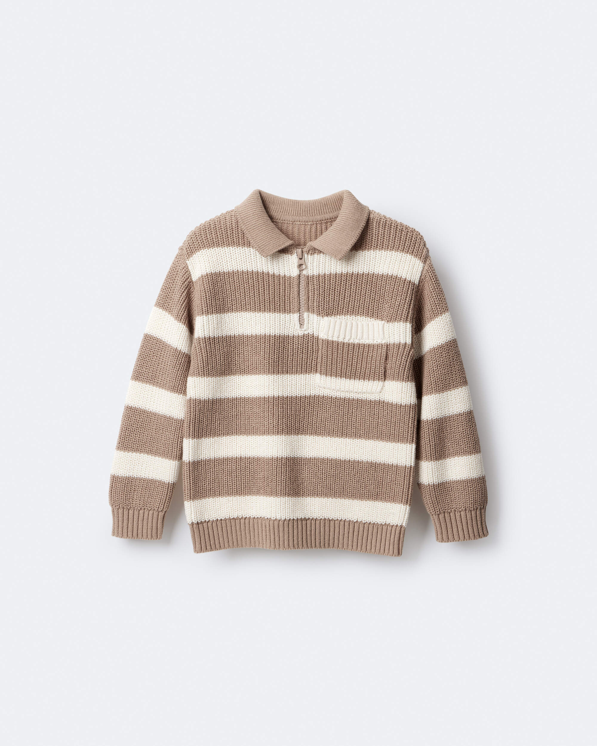 Toddler Striped Quarter-Zip Sweater - Tan/White
