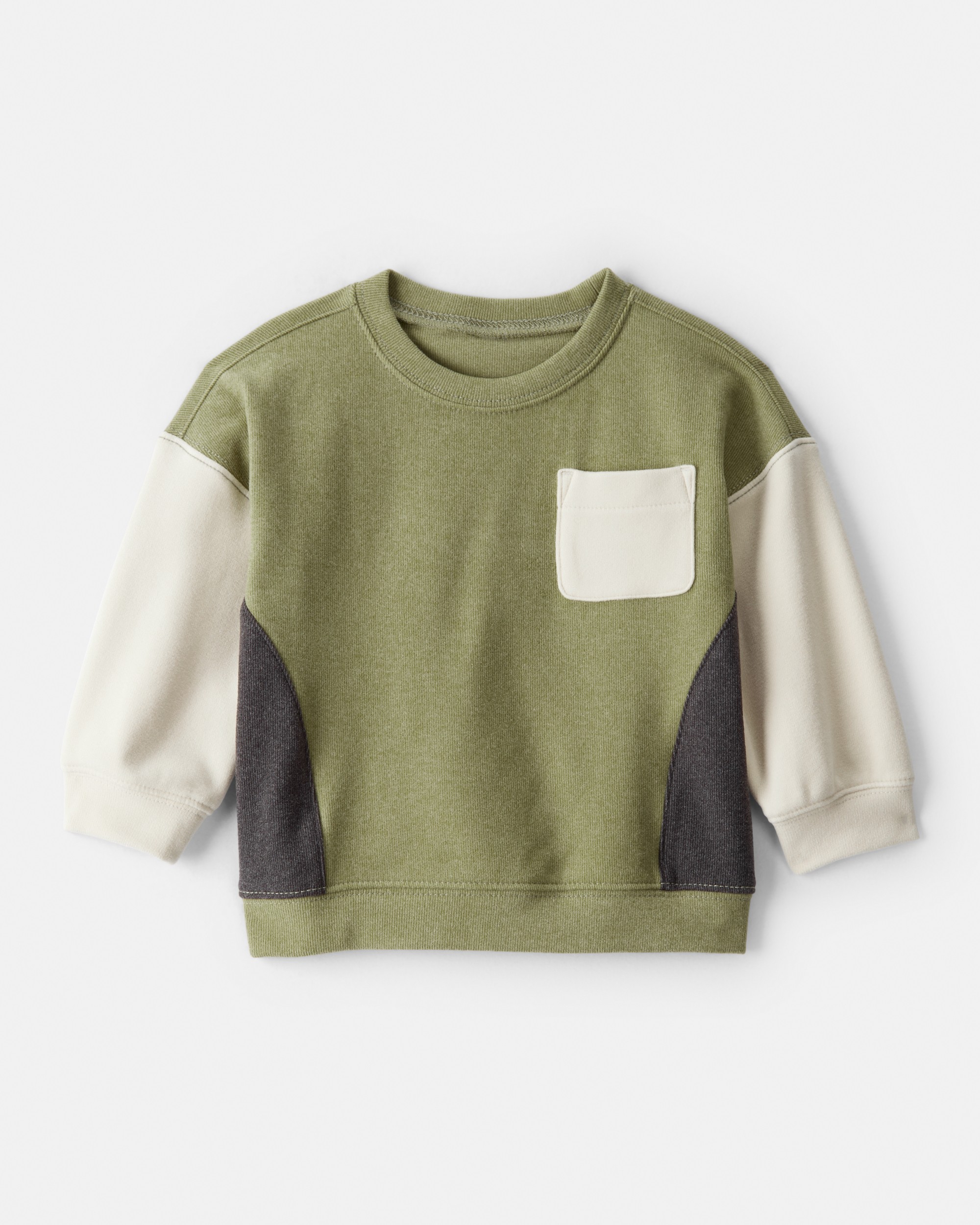 Baby Boy Colourblock French Terry Long-Sleeve Pullover Sweatshirt - Green