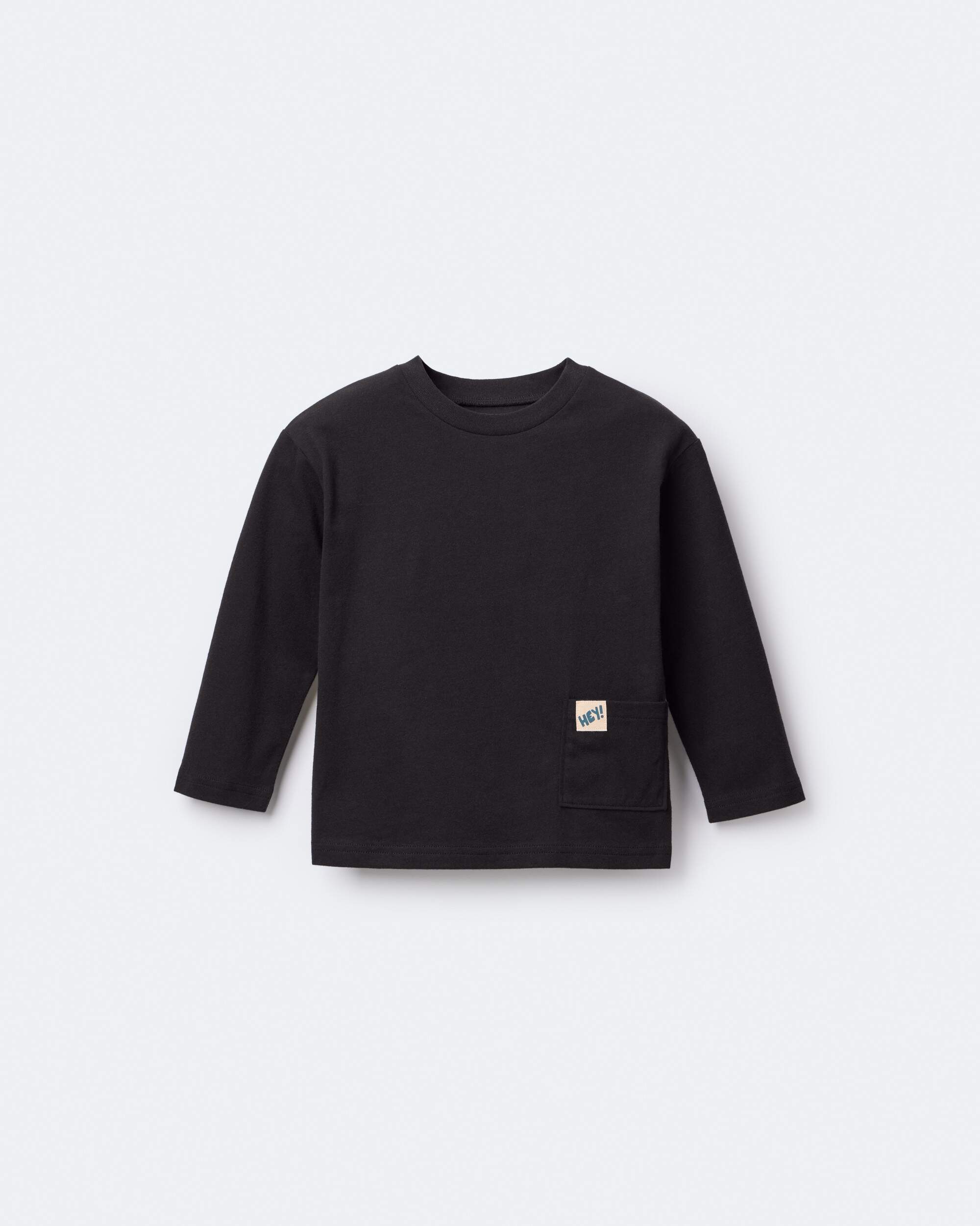 Toddler Hey Long-Sleeve Pocket Graphic Tee - Black