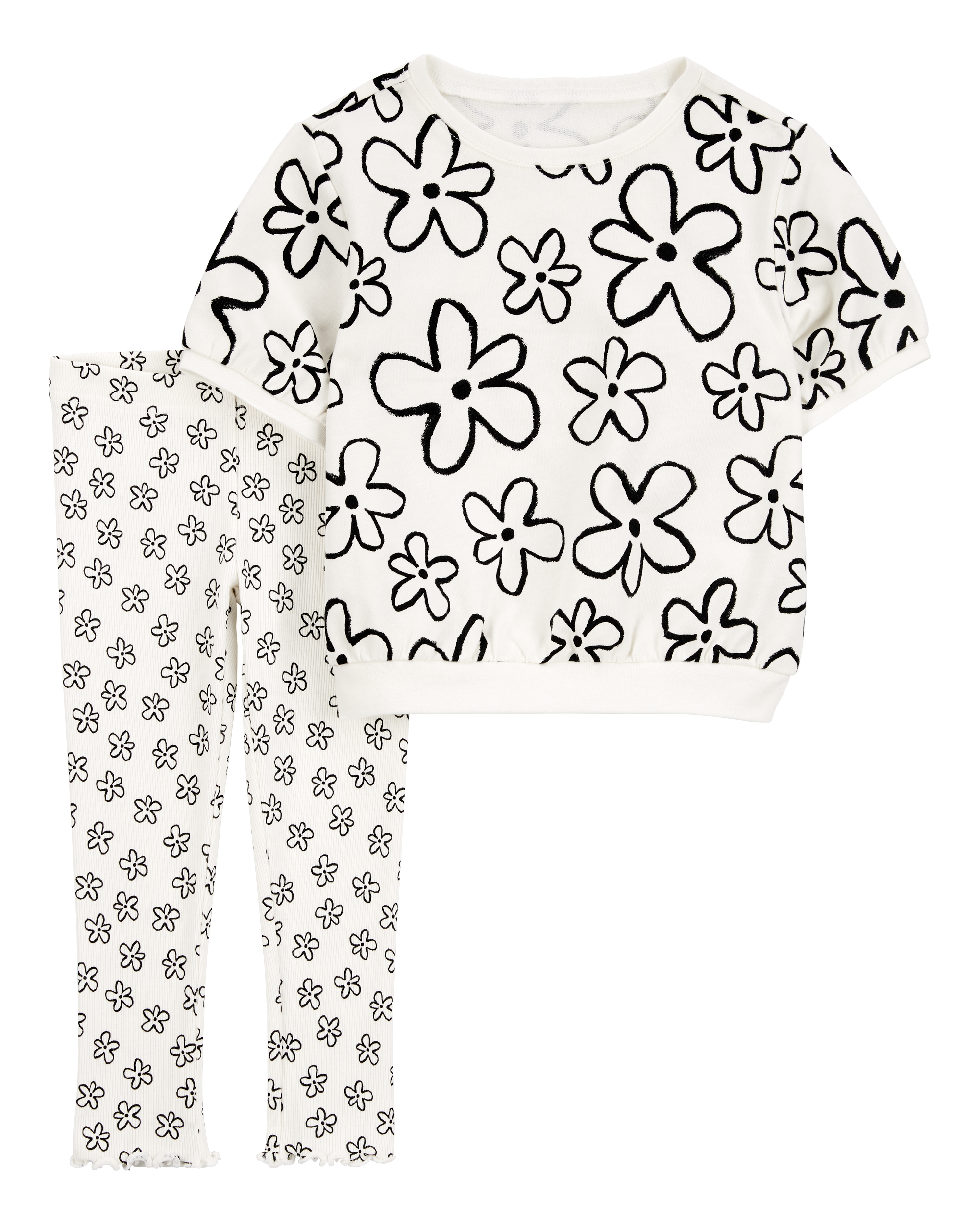 Toddler 2-Piece Floral Top & Pant Set - White/Black