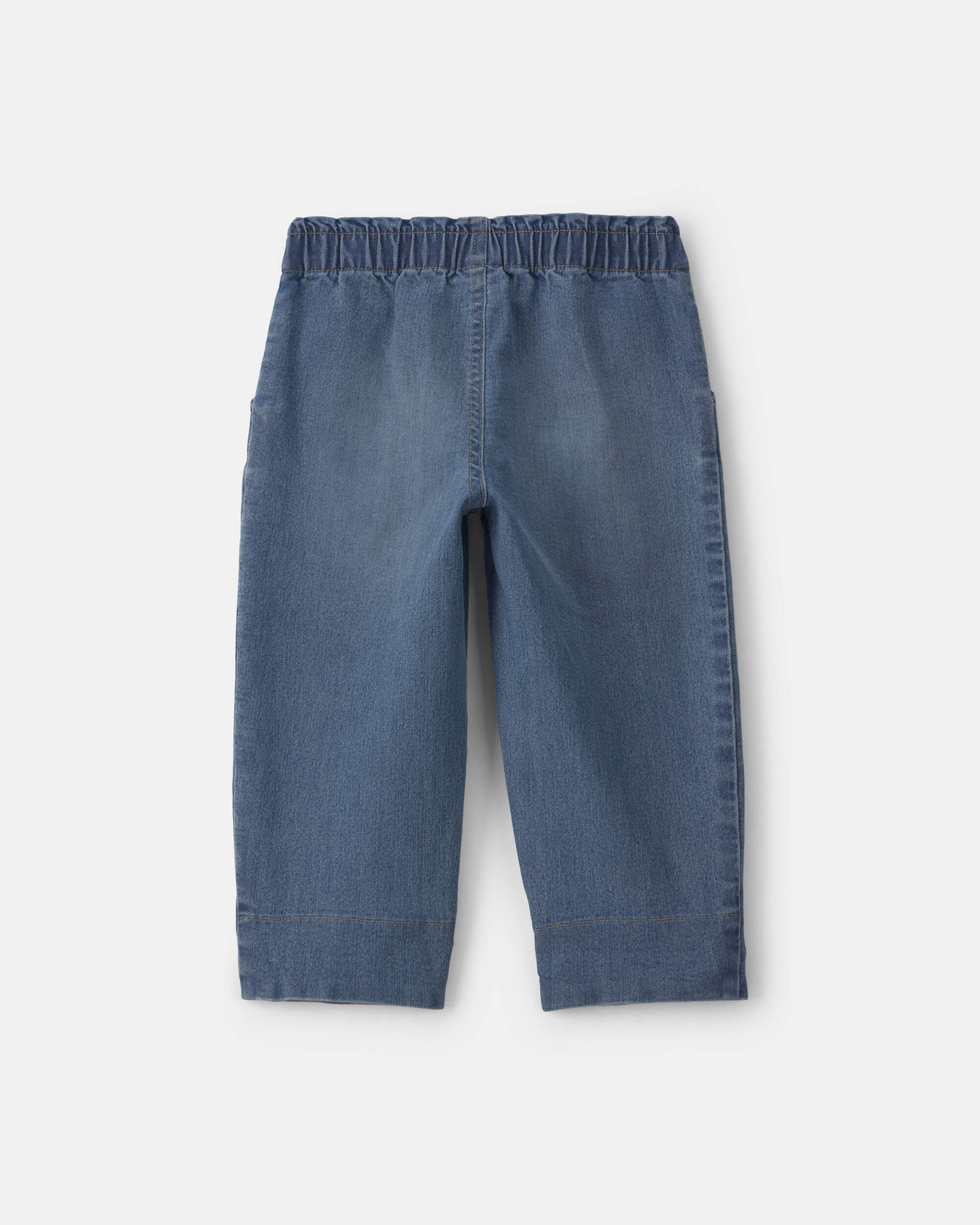 Toddler Girl Acid-Wash Denim Baggy Cuffed Flower Jeans - Blue/Pink