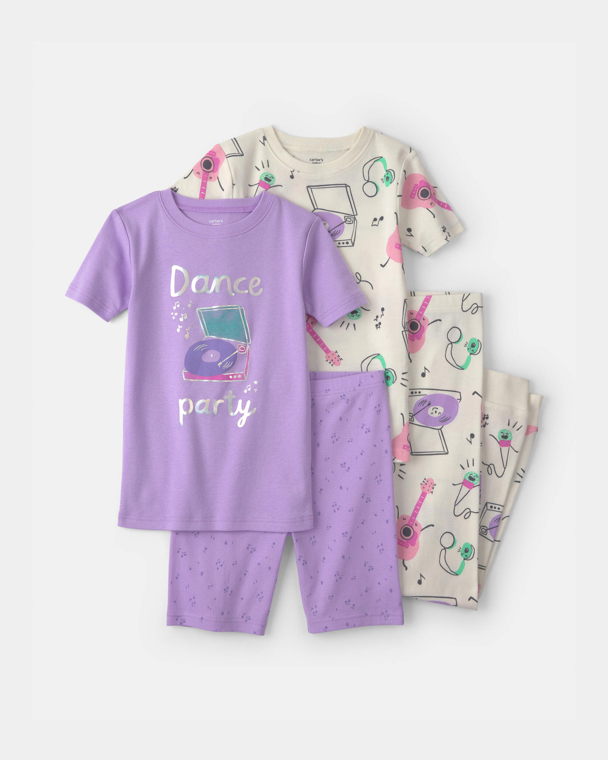 Girls Dance Party 100% Cotton 4-Piece Pyjama Set - Purple