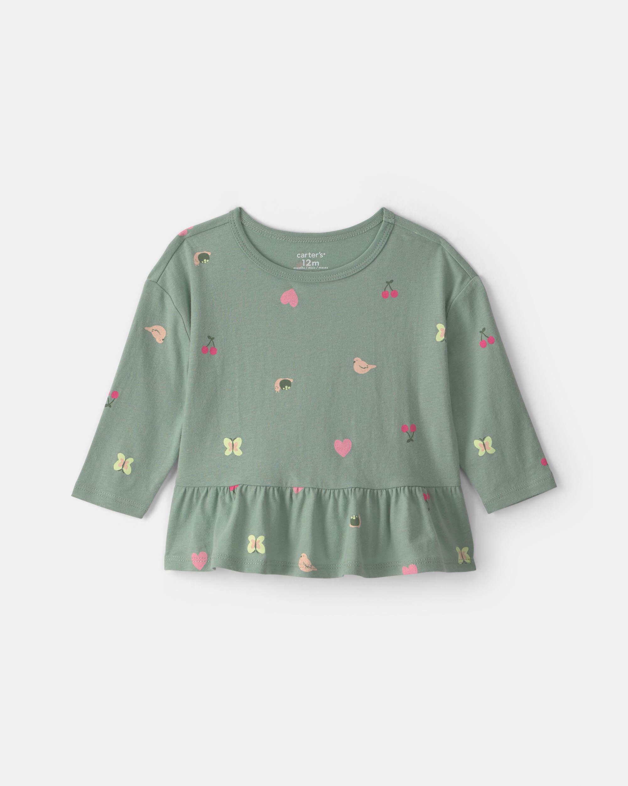 Baby Girl All Over Print Long Sleeve Top - Green