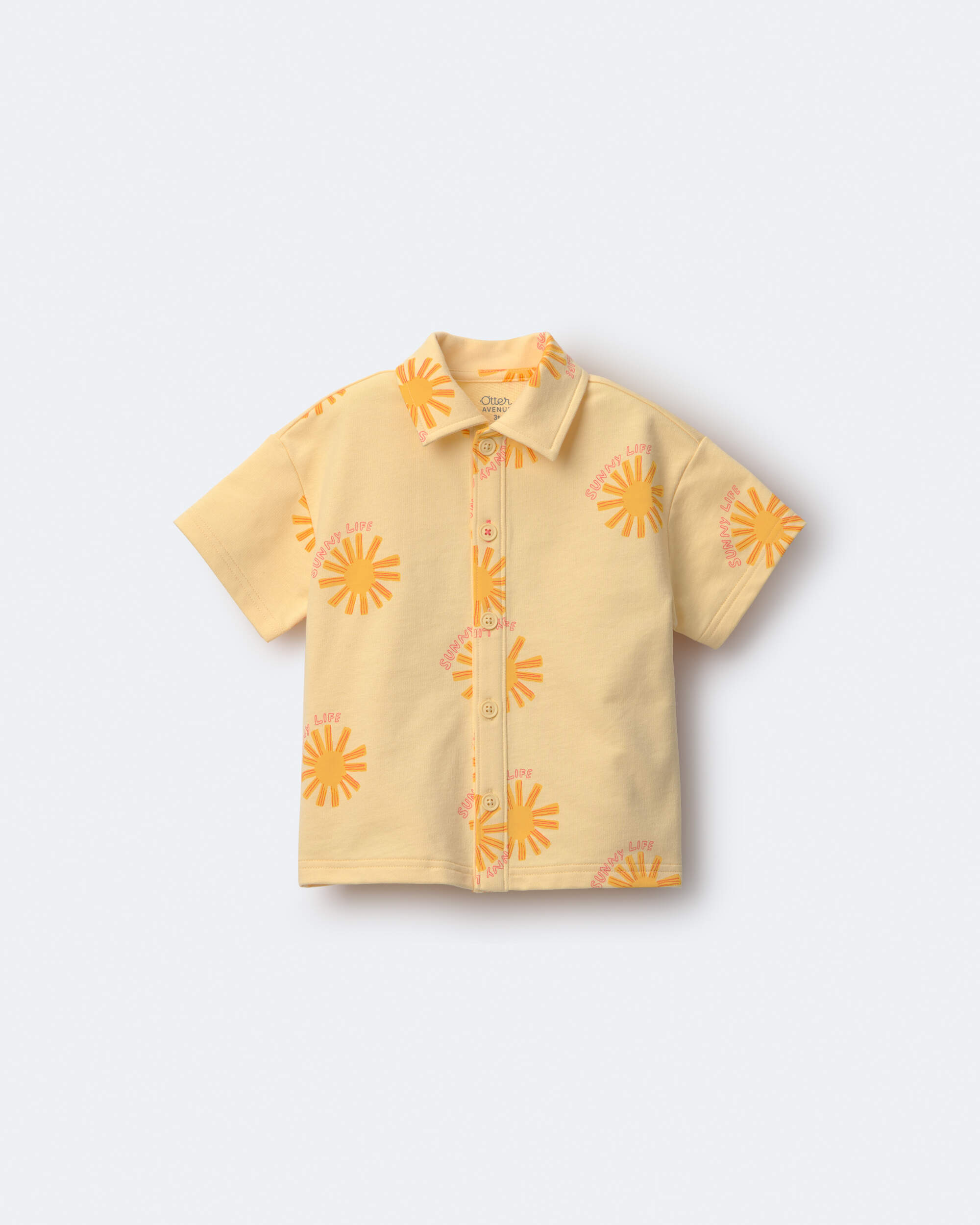 Toddler Boy Button-Down Short-Sleeve Shirt in Sunny Life Print - Yellow, , hi-res