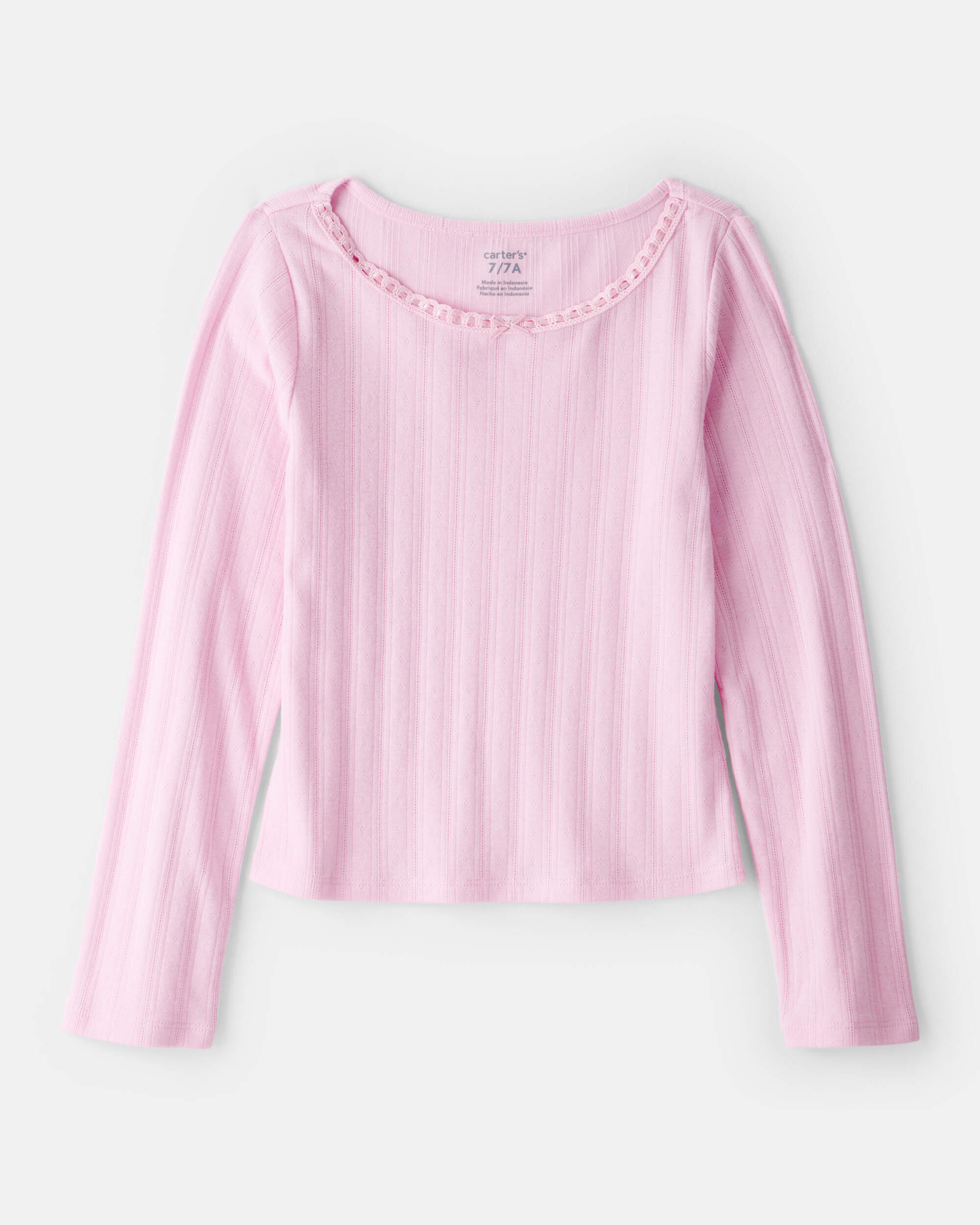 Girls Pointelle Long-Sleeve Top - Pink