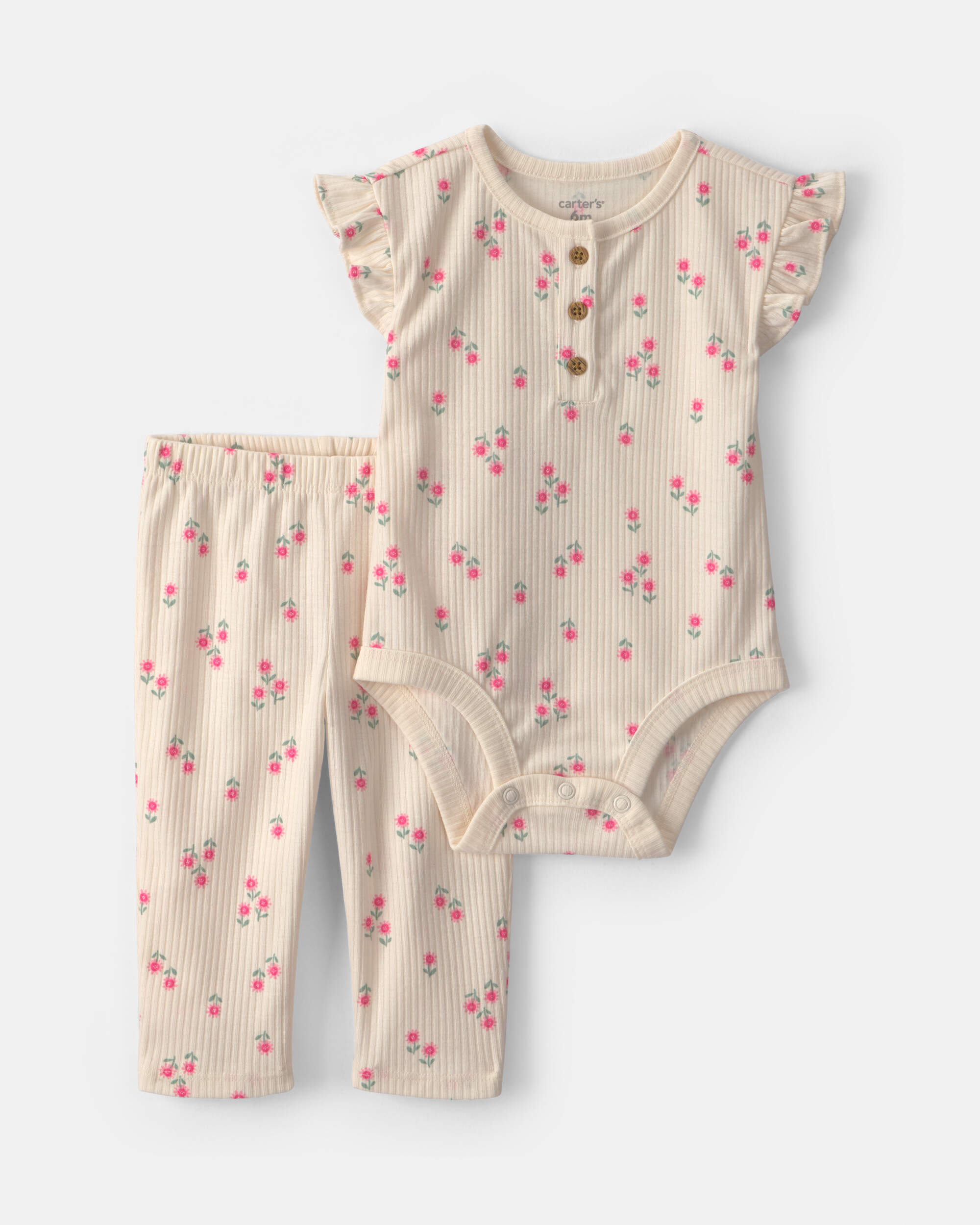 Baby Girl 2-Piece Floral Bodysuit & Pant Set – Cream