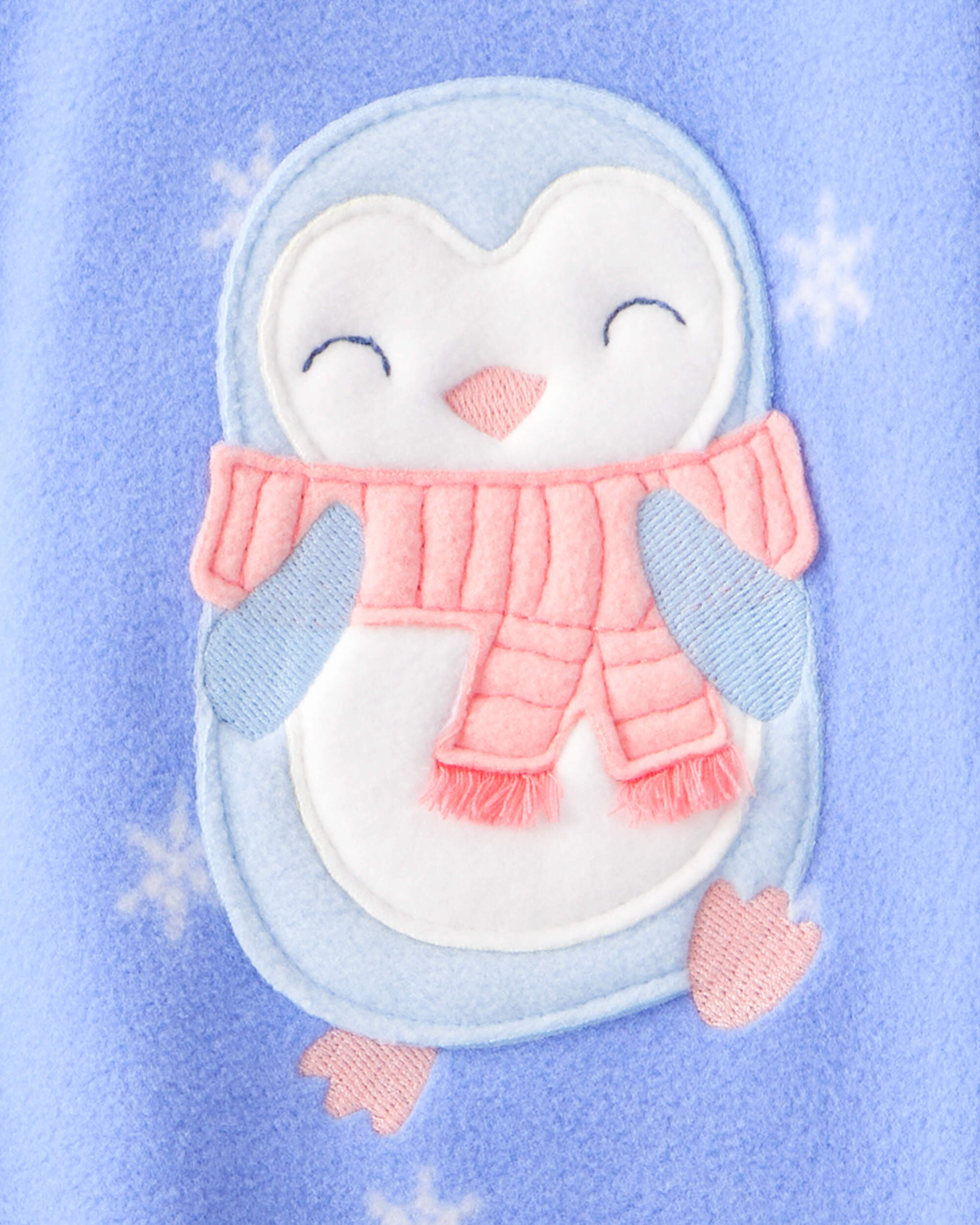 Baby Girl Penguin Print Fleece Long-Sleeve Loose Fit 1-Piece pyjamas - Blue