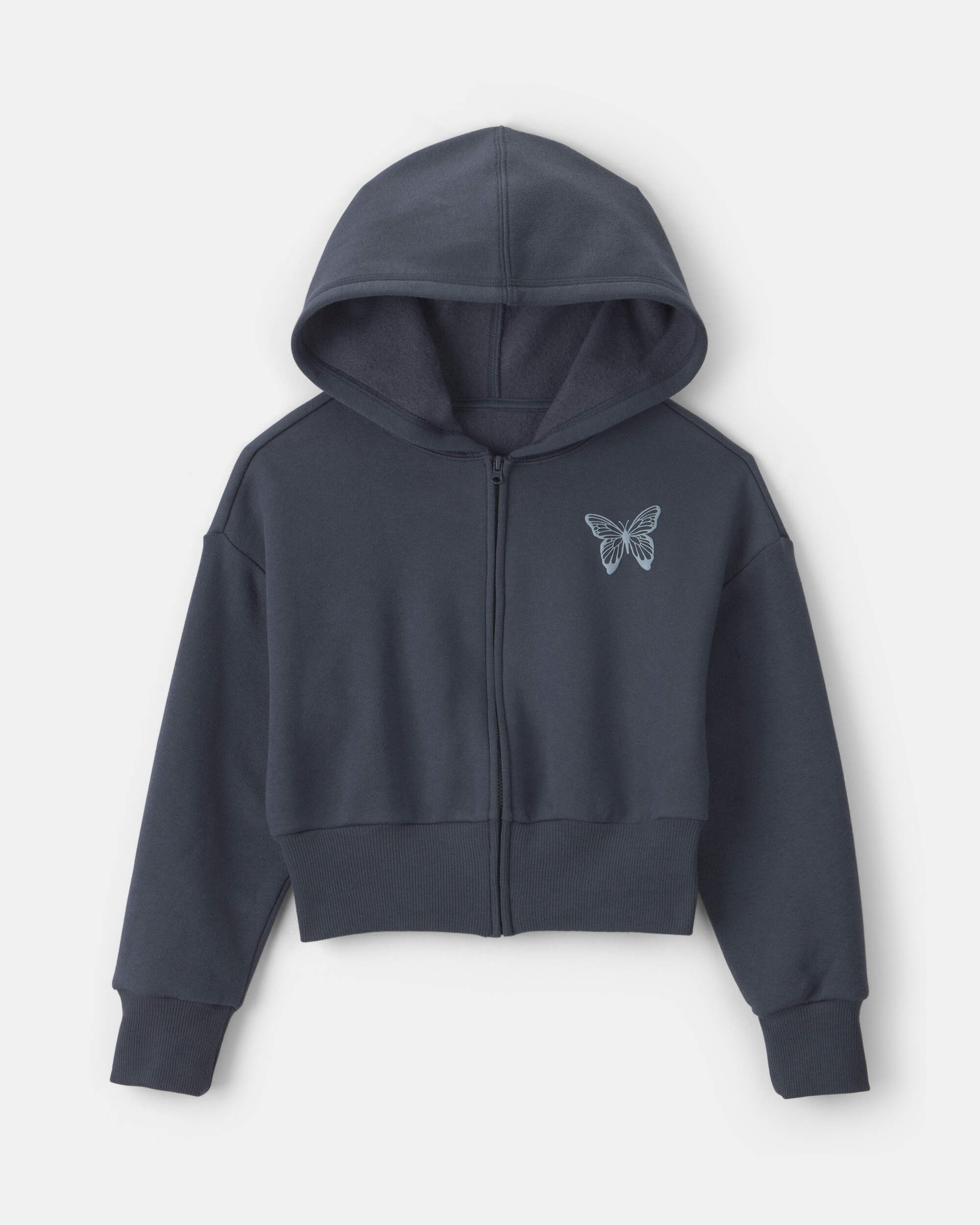 Girls 'Butterfly' Fleece Zip-Up Hoodie - Navy Blue