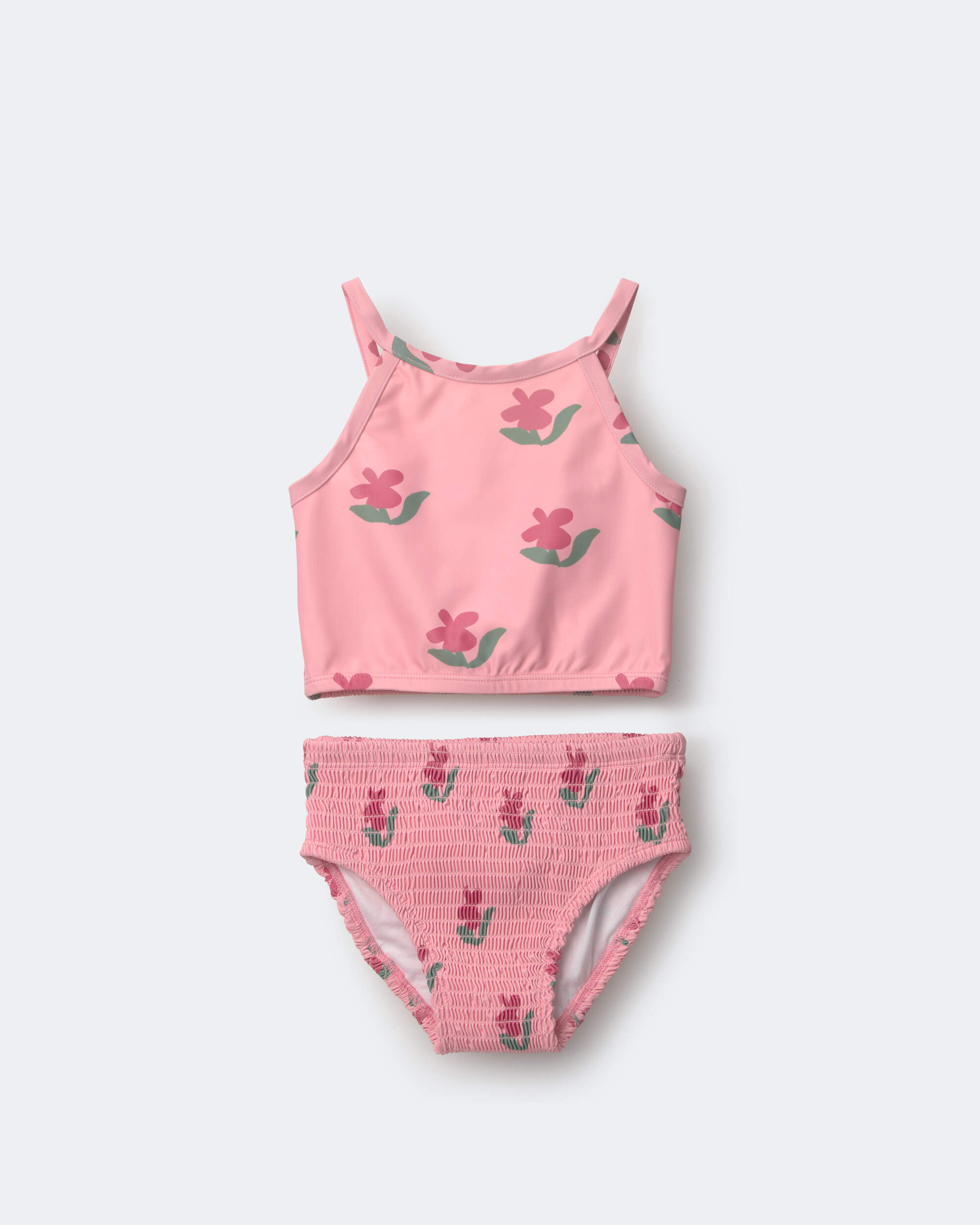 Toddler Girl Smocked Tankini Floral Print - Pink