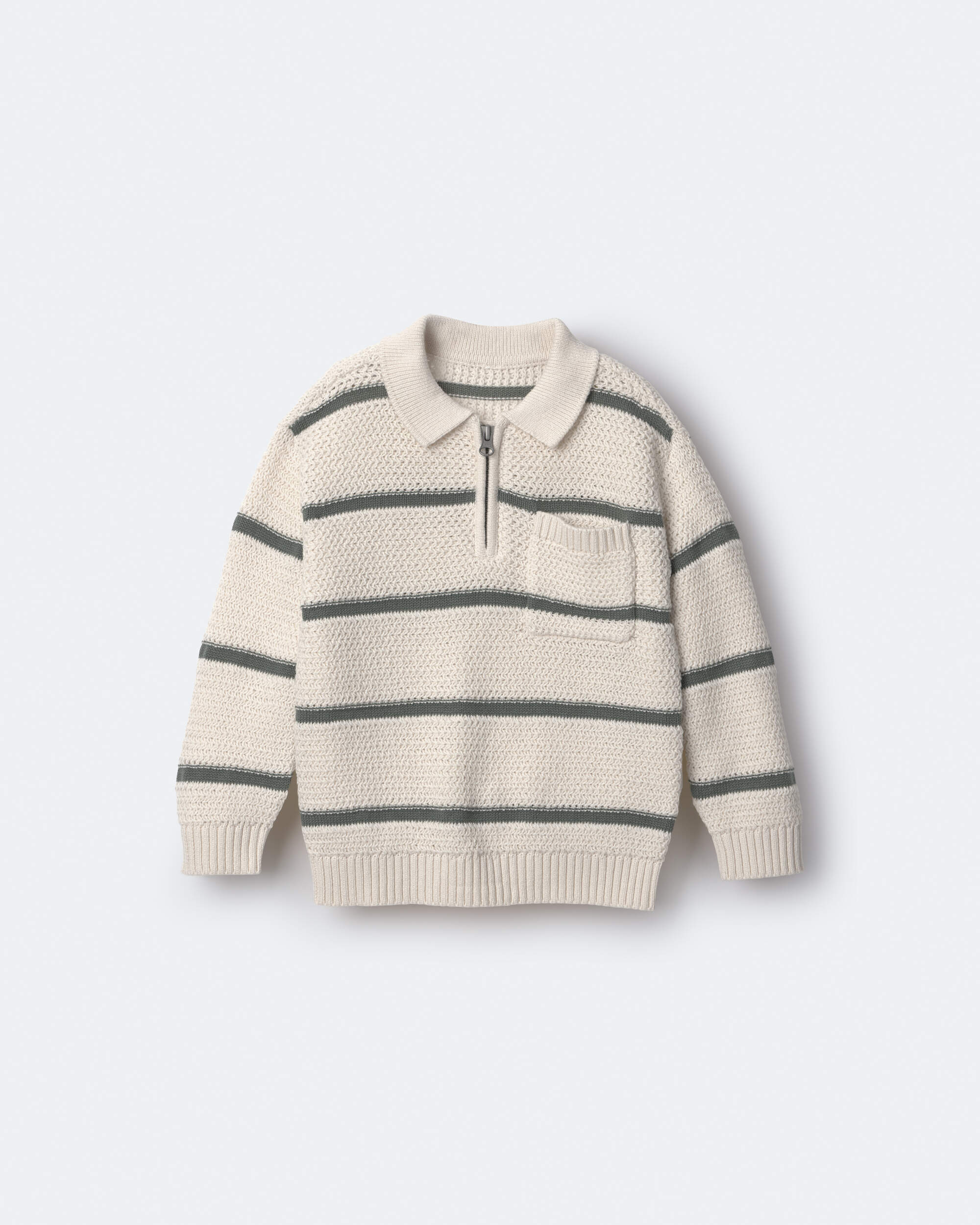 Toddler Boy Striped Quarter-Zip Sweater - Cream/Sage