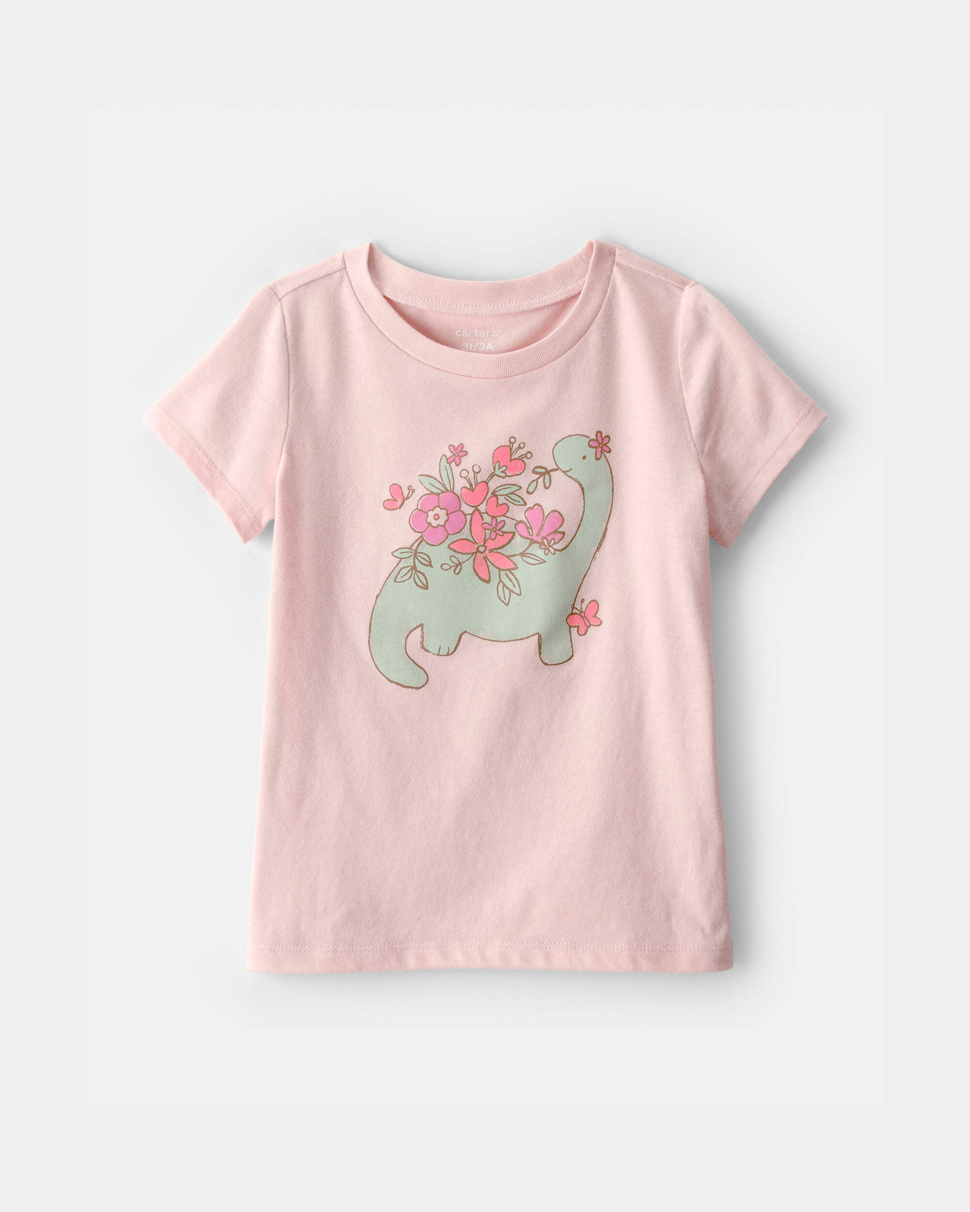 Toddler Girl Dinosaur Floral Graphic Tee - Pink