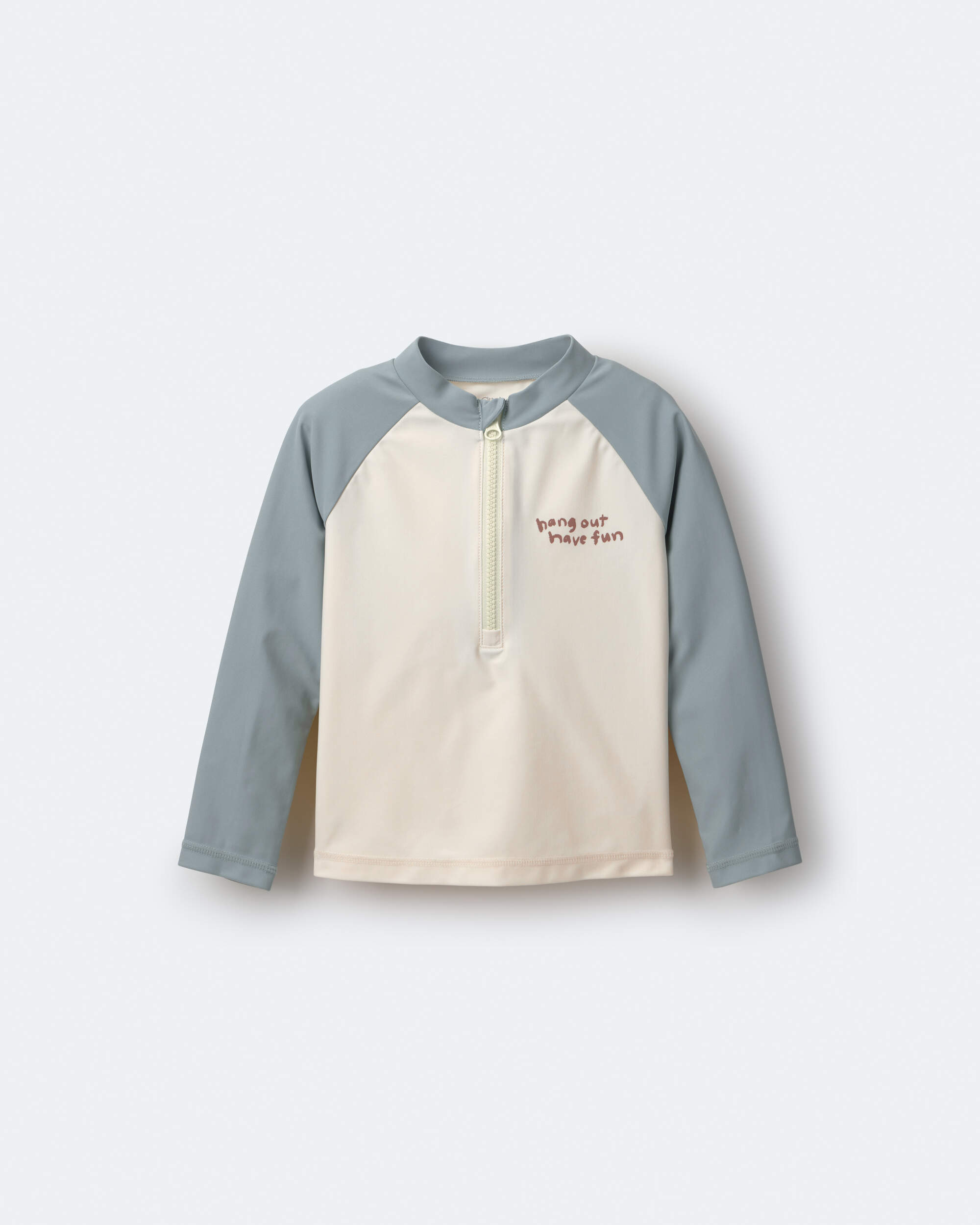 Toddler Boy Hang Out, Have Fun' Half-Zip Long-Sleeve Rashguard - Pale Blue/Cream