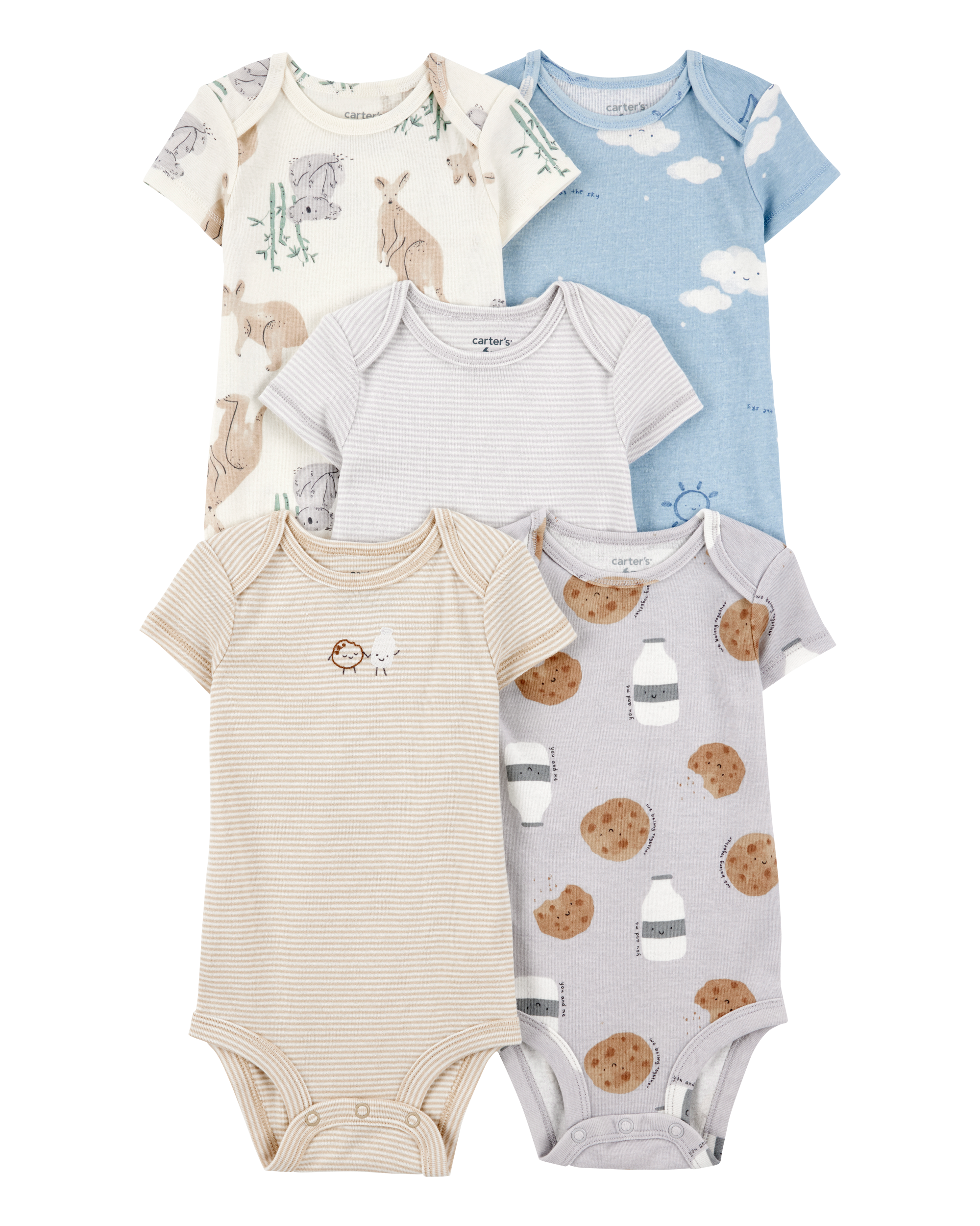 Multi Baby Boy 5-Pack Kangaroo Cloud Short-Sleeve Bodysuits