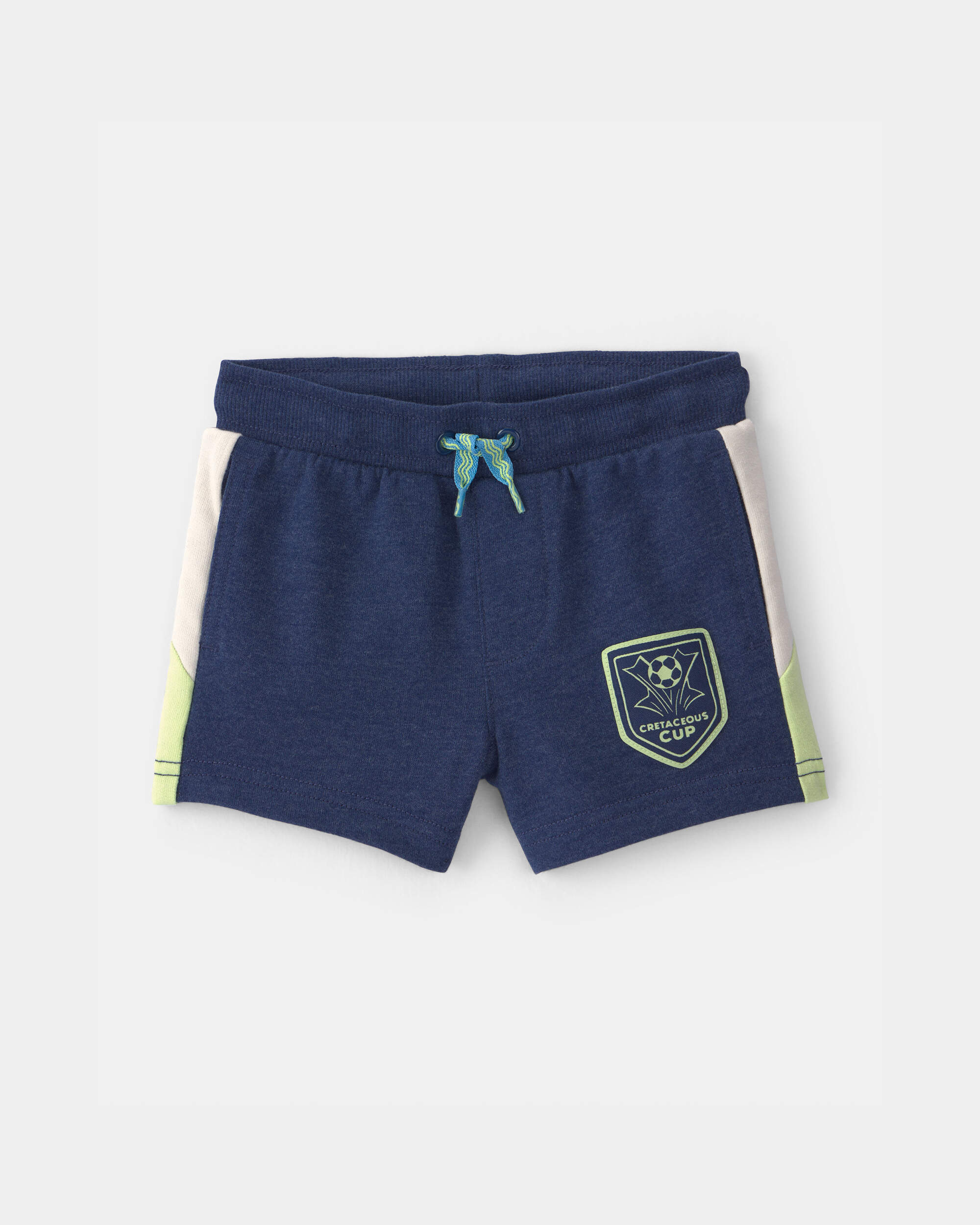 Baby Boy Dinosaur Soccer French Terry Shorts - Navy Blue