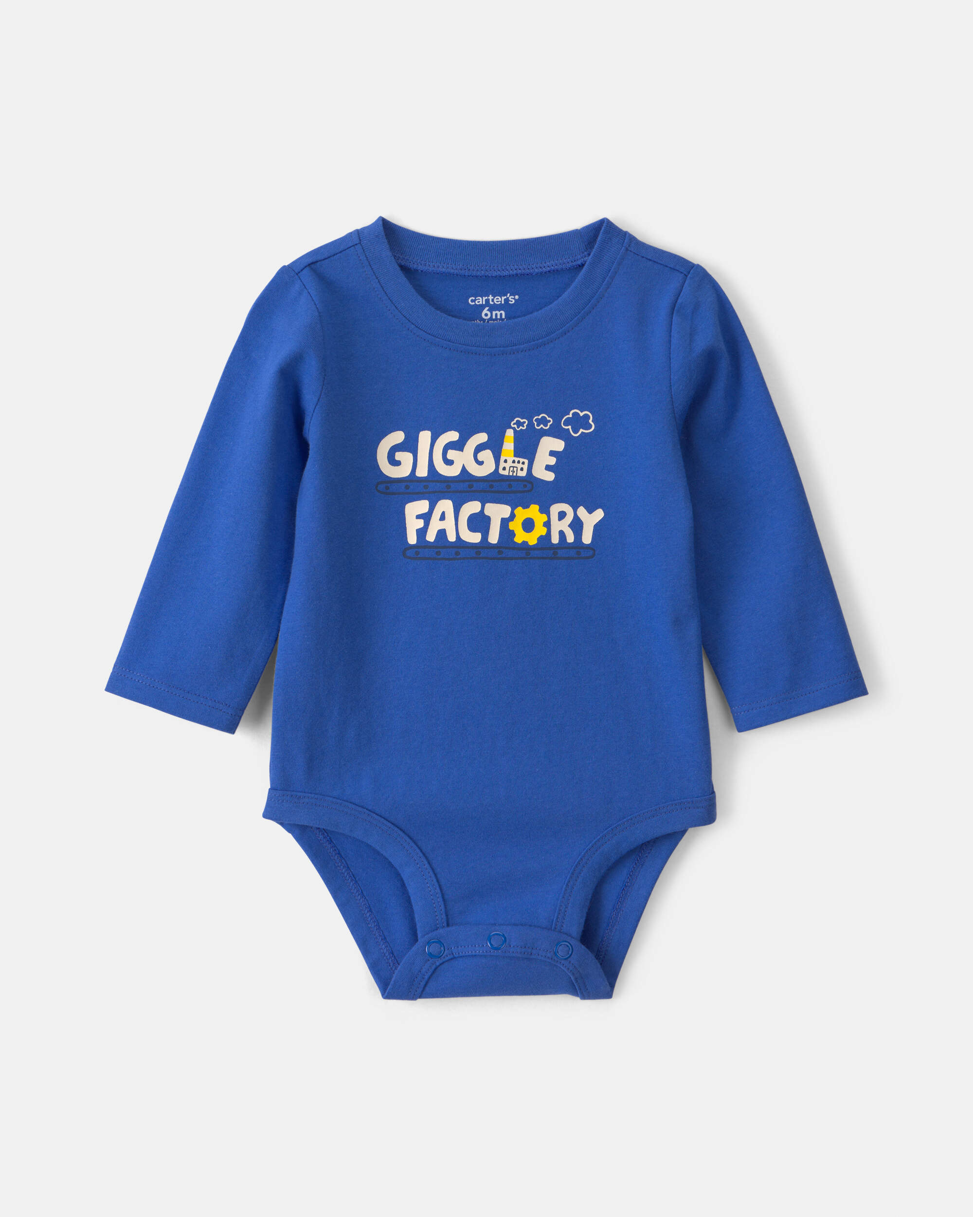 Baby Boy 'Giggle Factory' Long-Sleeve Graphic Bodysuit - Blue