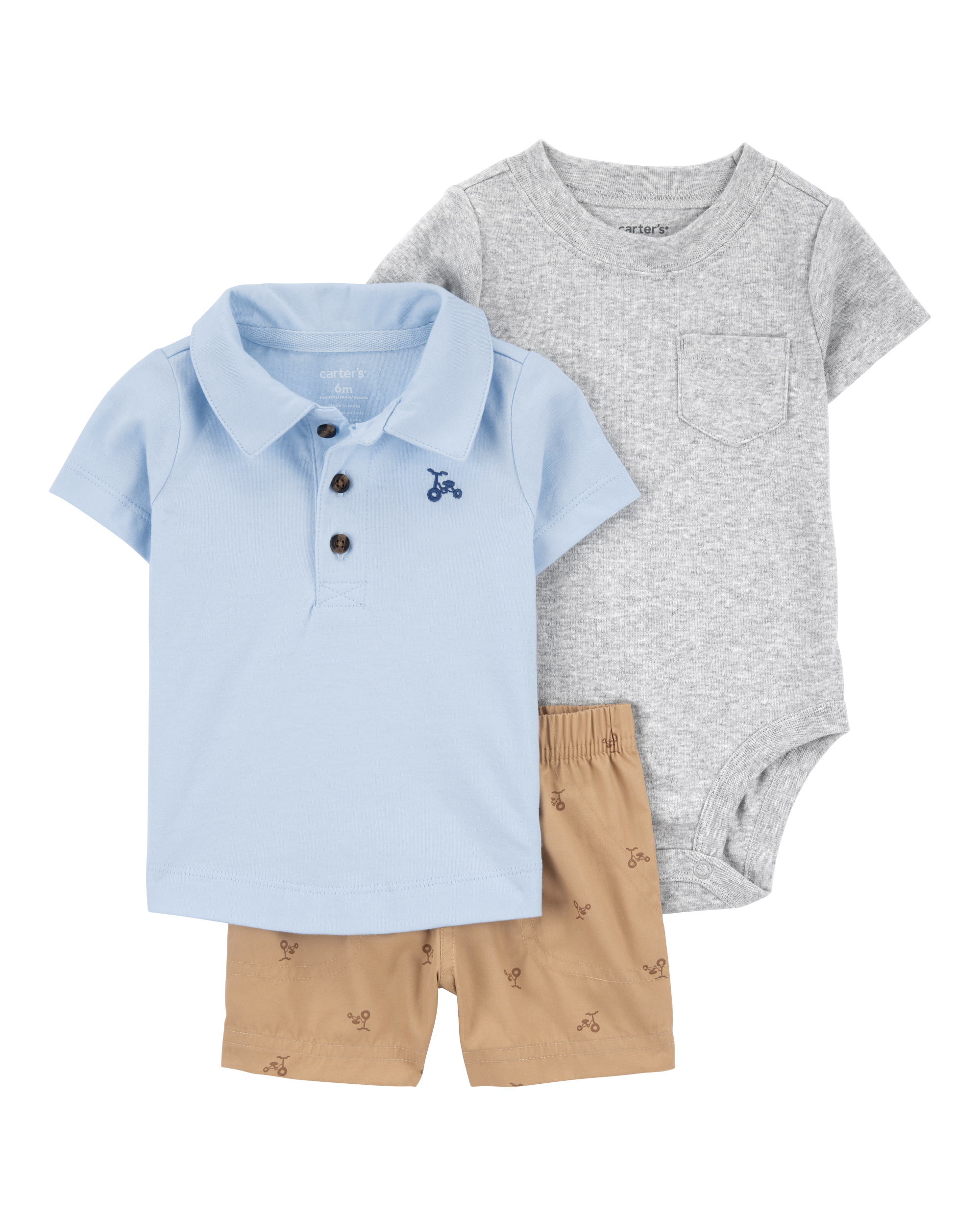 Baby 3-Piece Polo Outfit Set - Blue