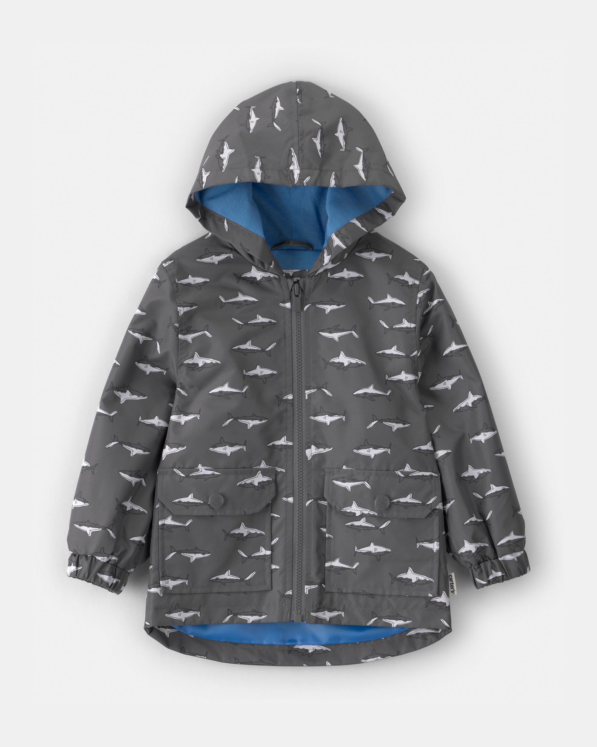 Toddler Boy Slate Shark Rain Jacket- Black