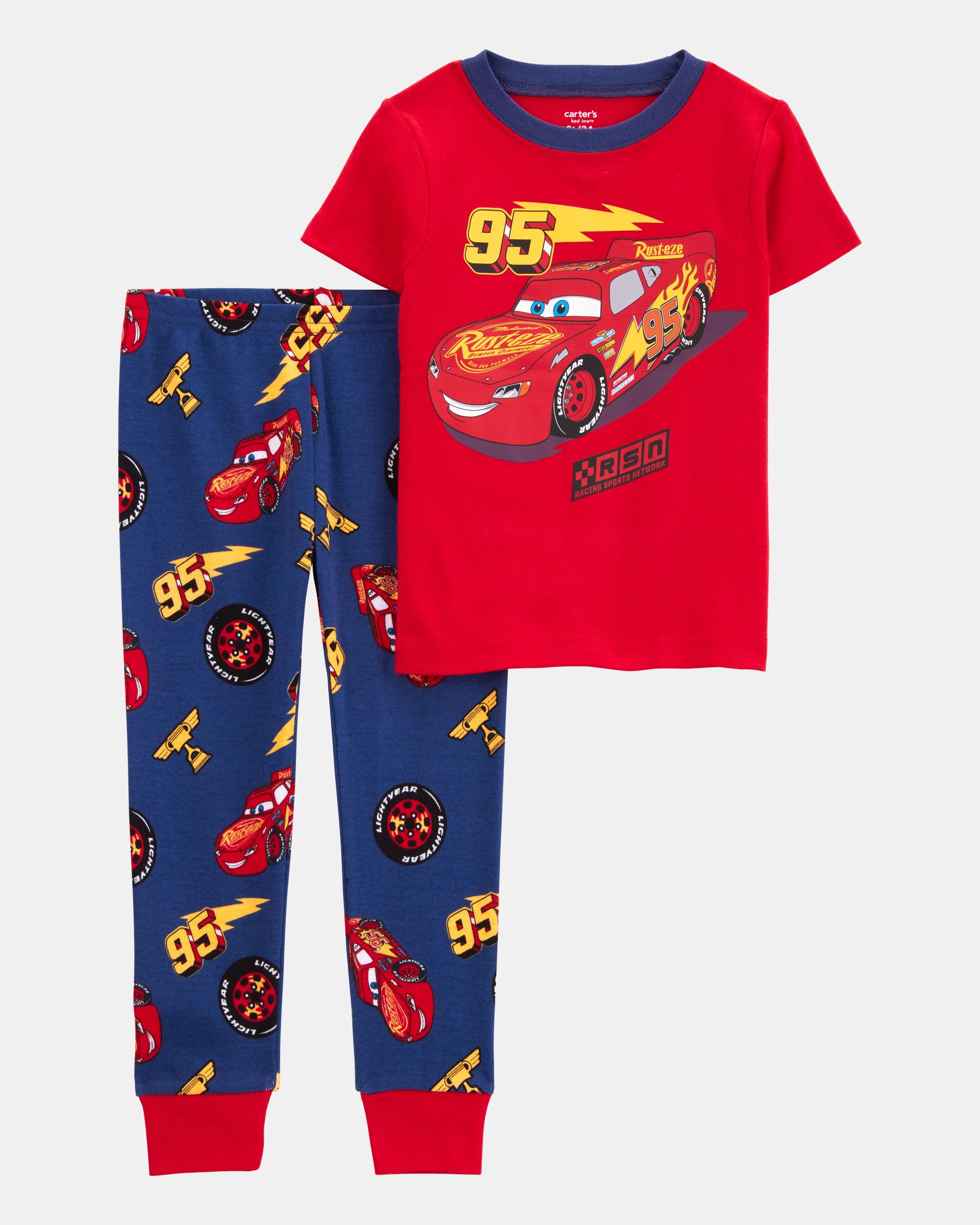 Toddler Boy Cars Snug Fit Cotton 2-Piece Pyjamas - Red