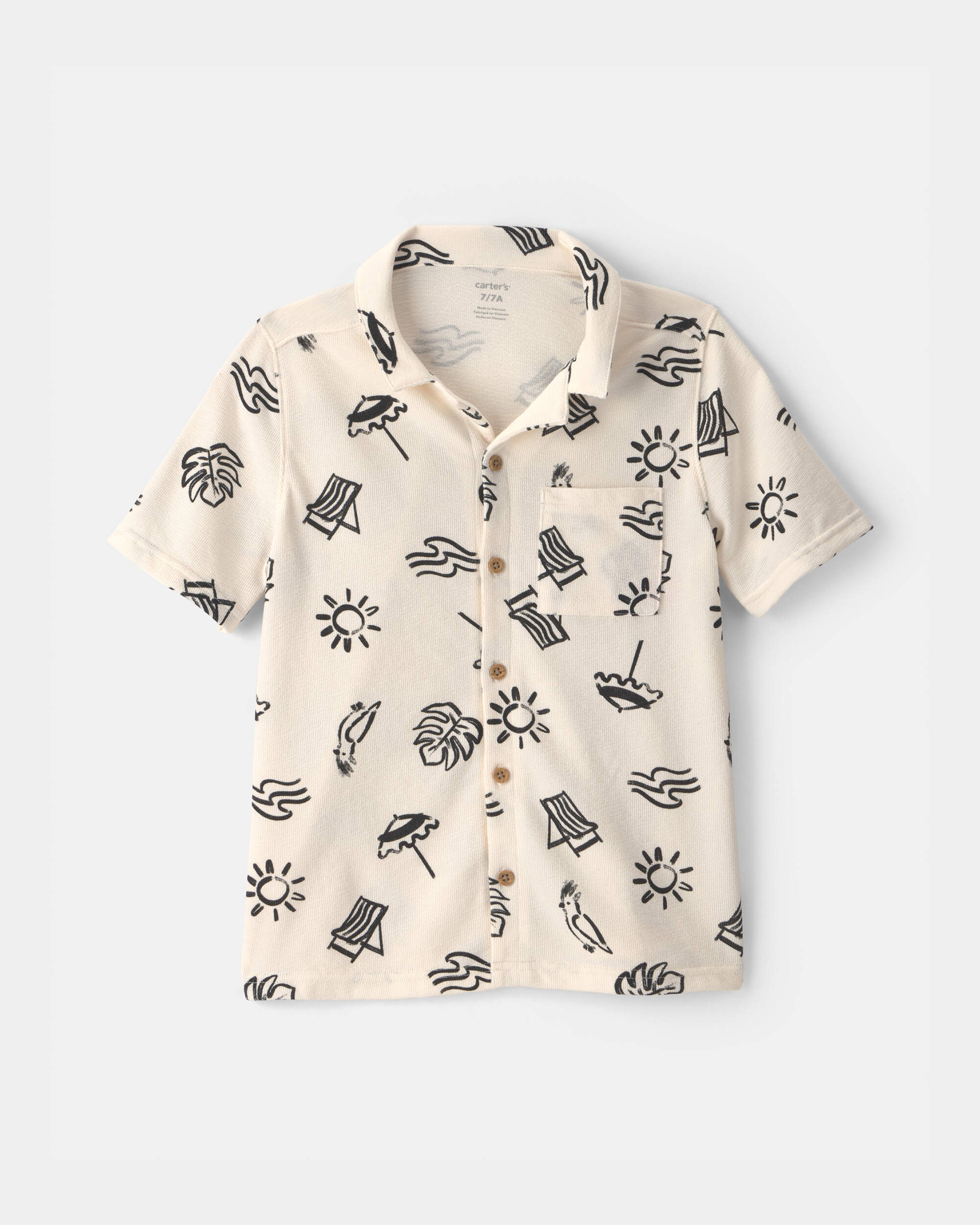Boys Beach Button-Down Shirt - Cream