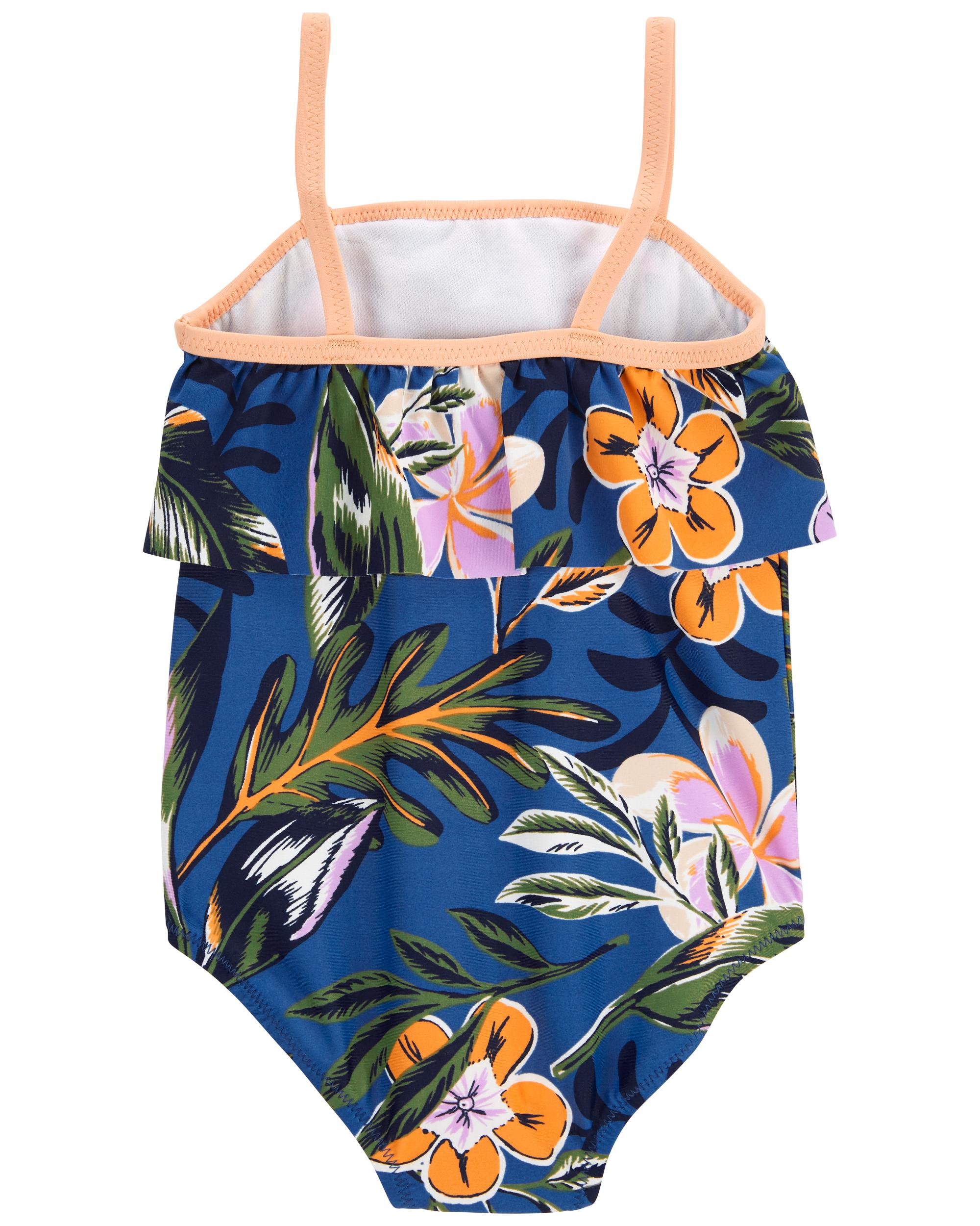 Floral Print Ruffle Swimsuit, , hi-res