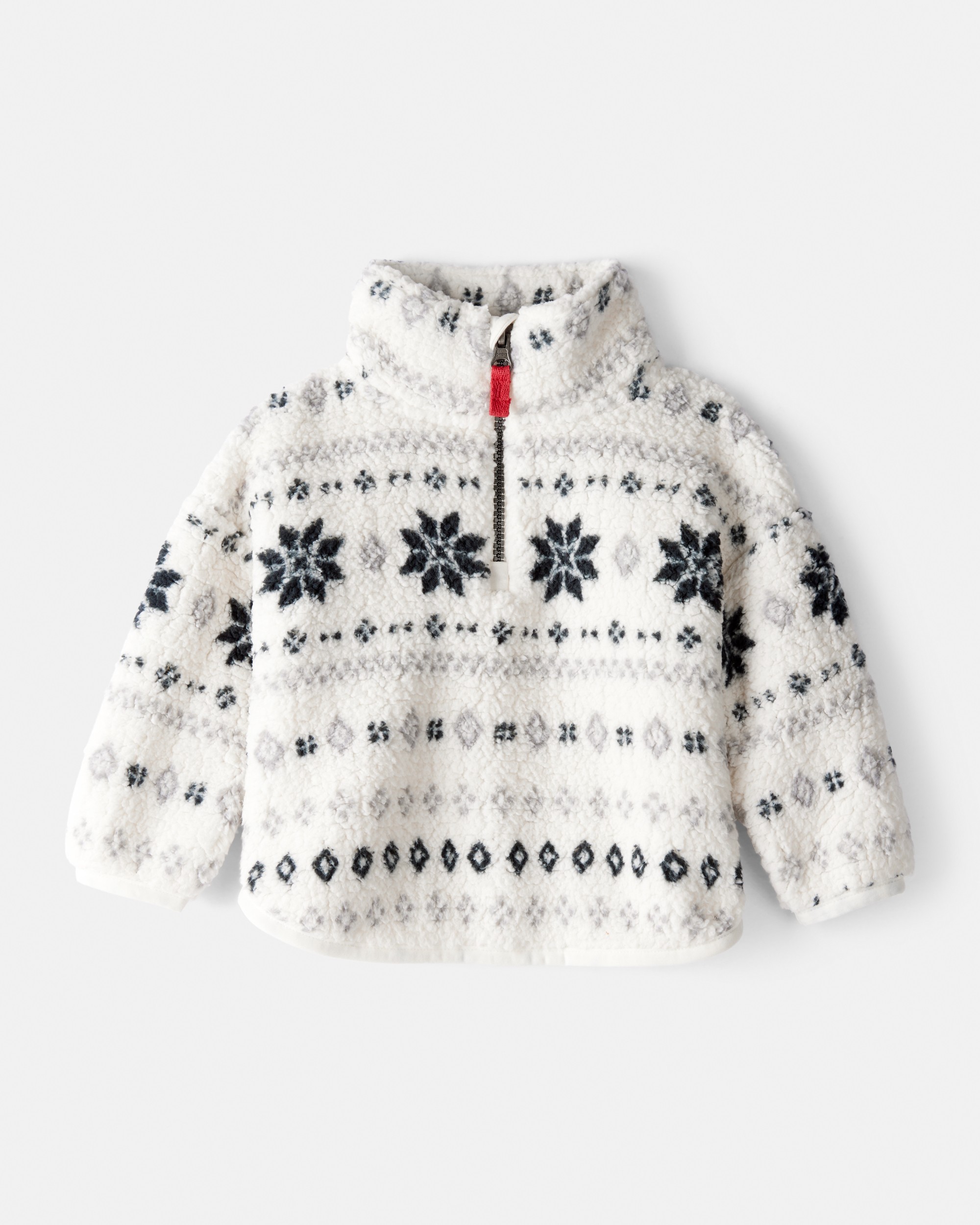 Baby Girl Fairisle Sherpa Quarter-Zip Pullover - White
