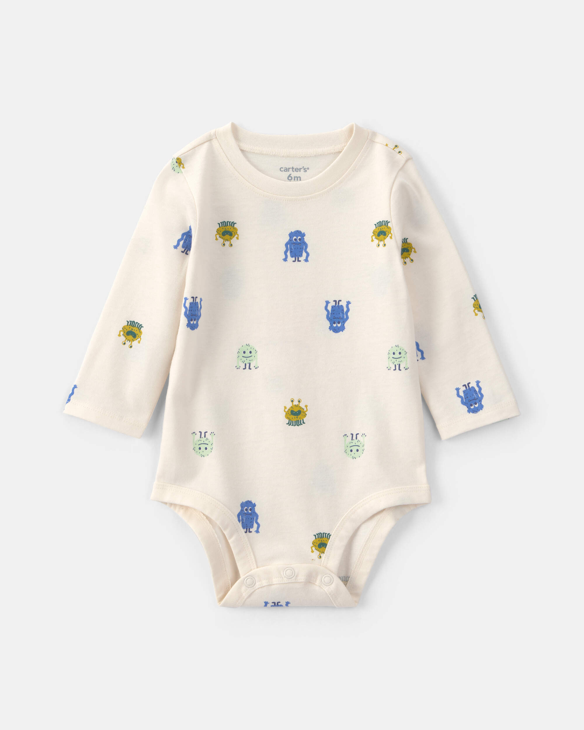 Baby Boy Monster Long-Sleeve Graphic Bodysuit - Cream