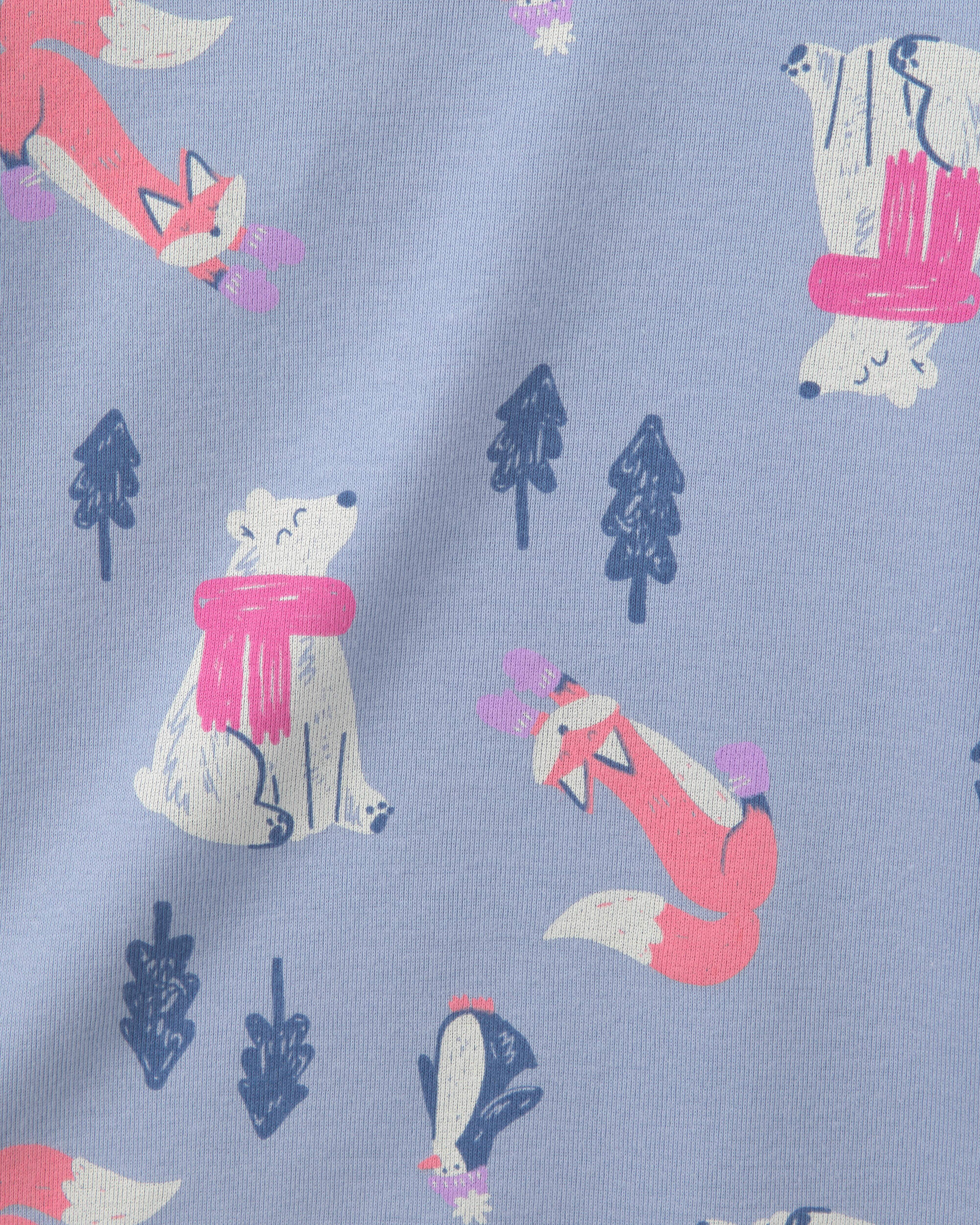 Toddler Girl Penguin Winter Cotton Snug Fit 4-Piece Pyjama Set - Purple/White