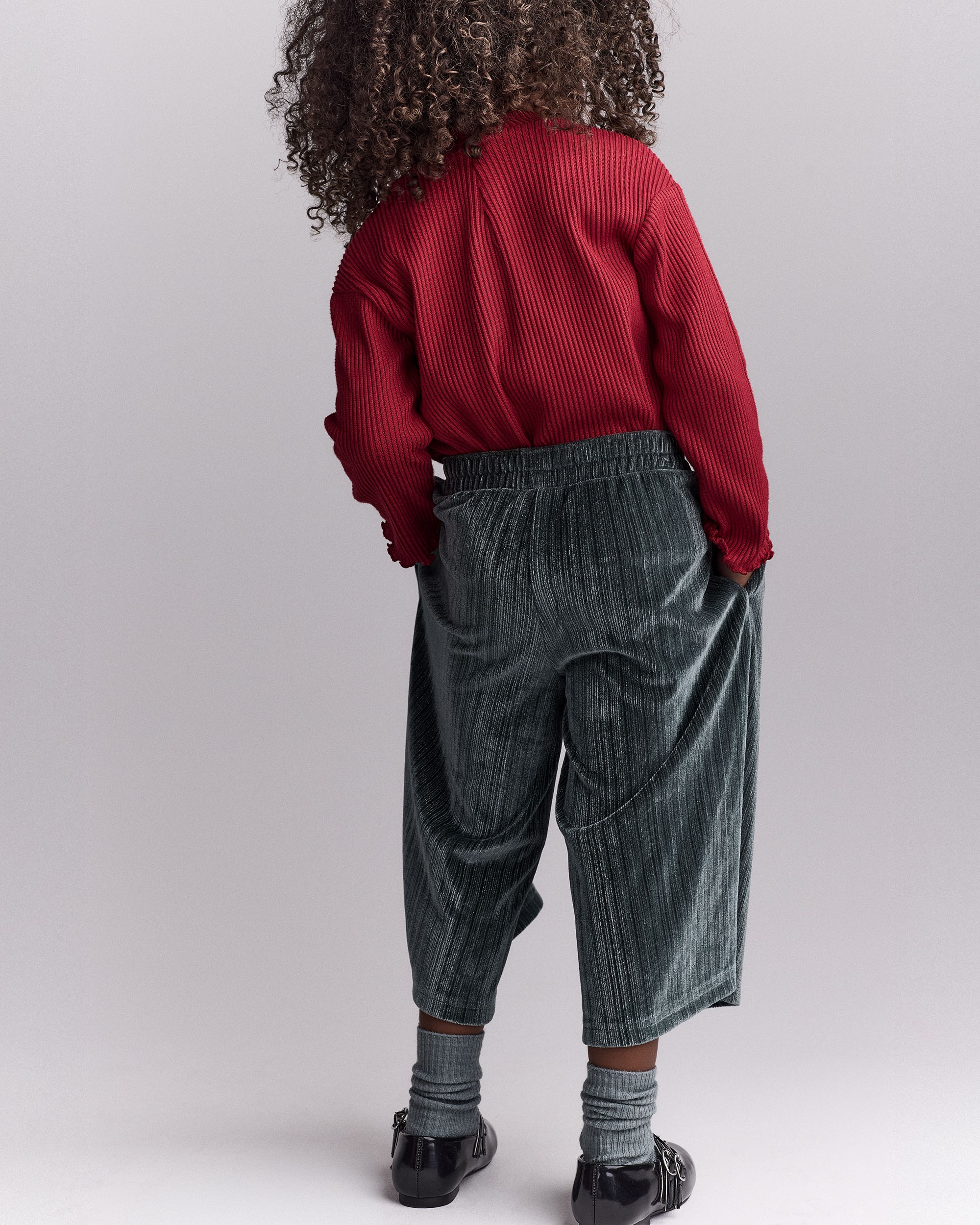 Toddler Girl Velvety Wide-Leg Pant with Bow - Dark Green