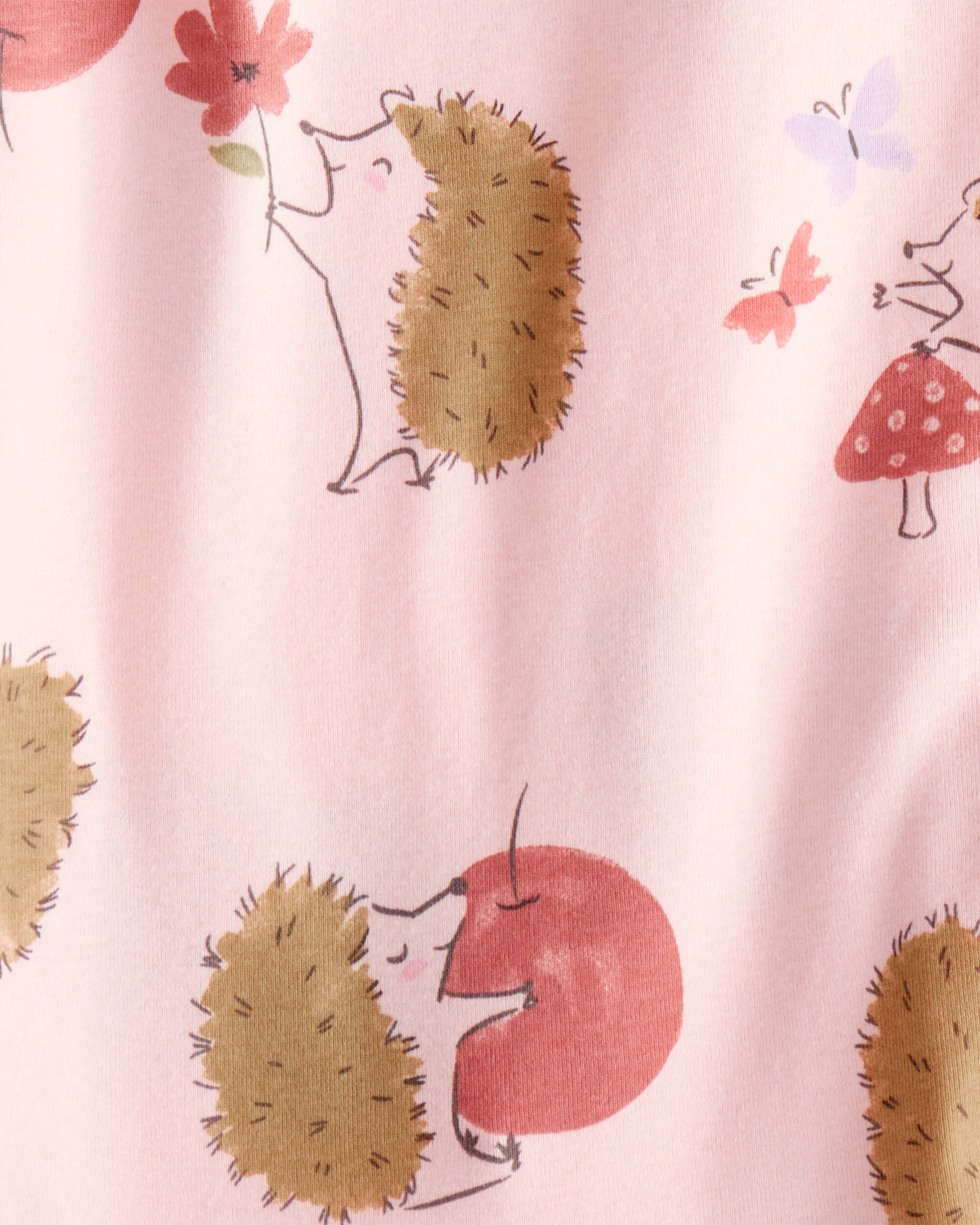 Baby Girl Hedgehog Print Cotton Long-Sleeve 4-Piece Pyjamas - Pink/Brown