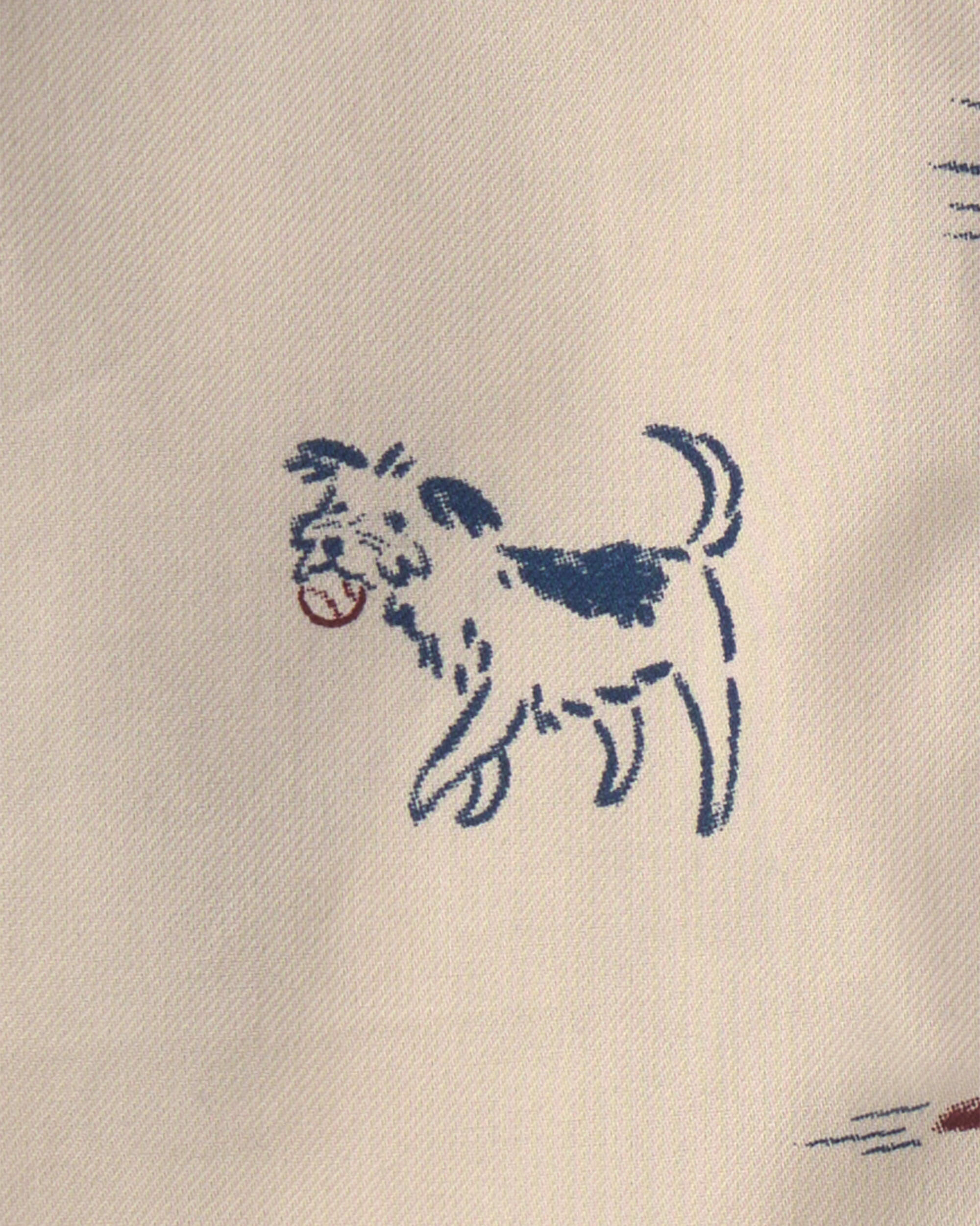 Toddler Boy Dog Twill Long-Sleeve Button-Down Shirt - Cream/Navy Blue