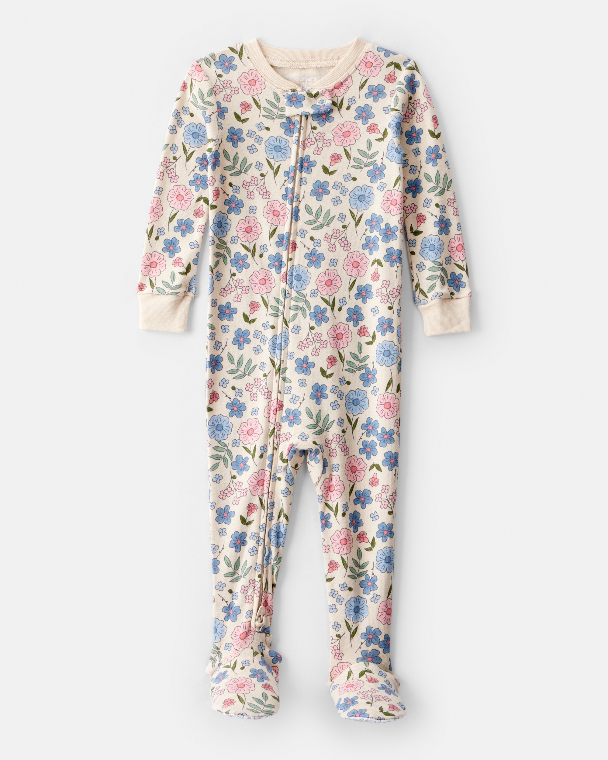Toddler Girl Floral 100% Cotton Snug Fit Footie 1-Piece Pyjamas - Ivory