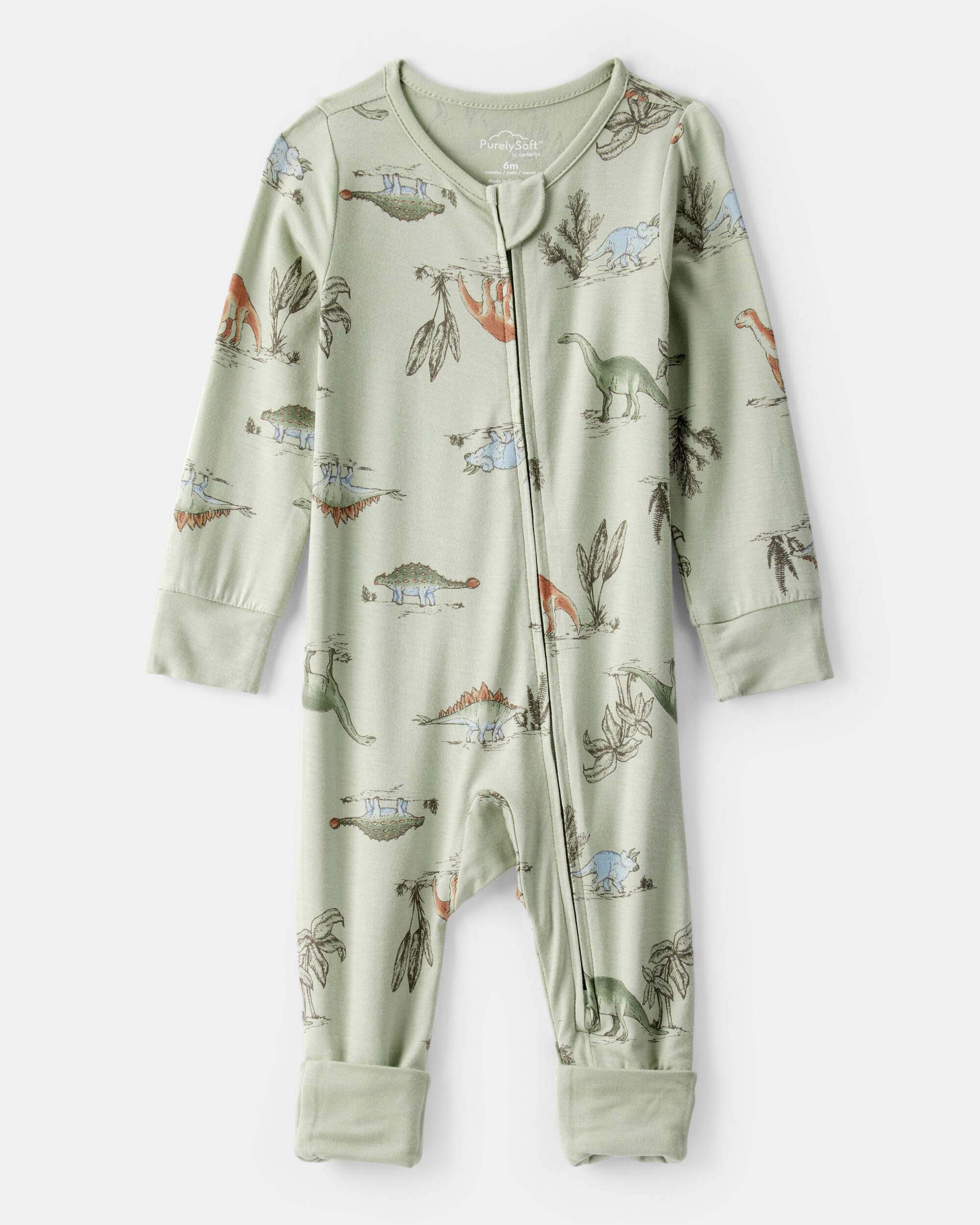 Baby Boy Dinosaur Print PurelySoft Long-Sleeve Sleeper - Green