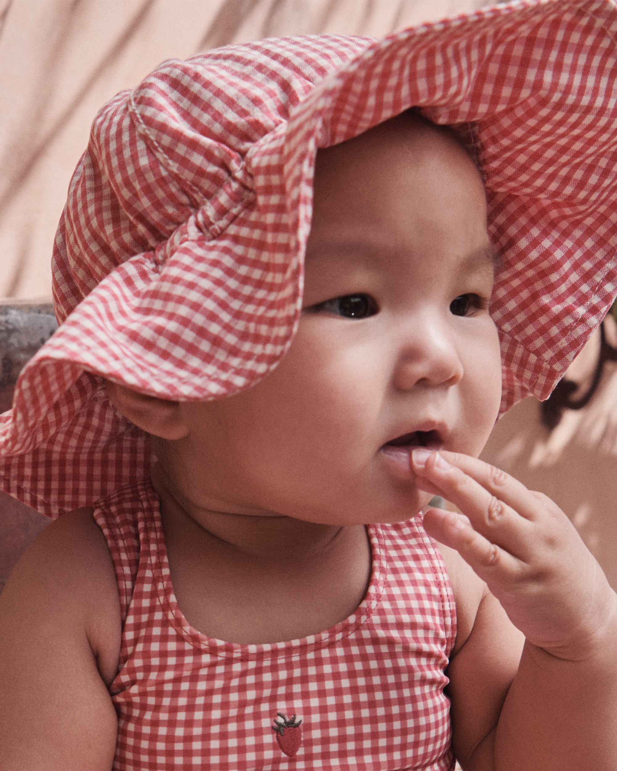Baby Girl Sunhat Made with Organic Cotton Red Gingham
