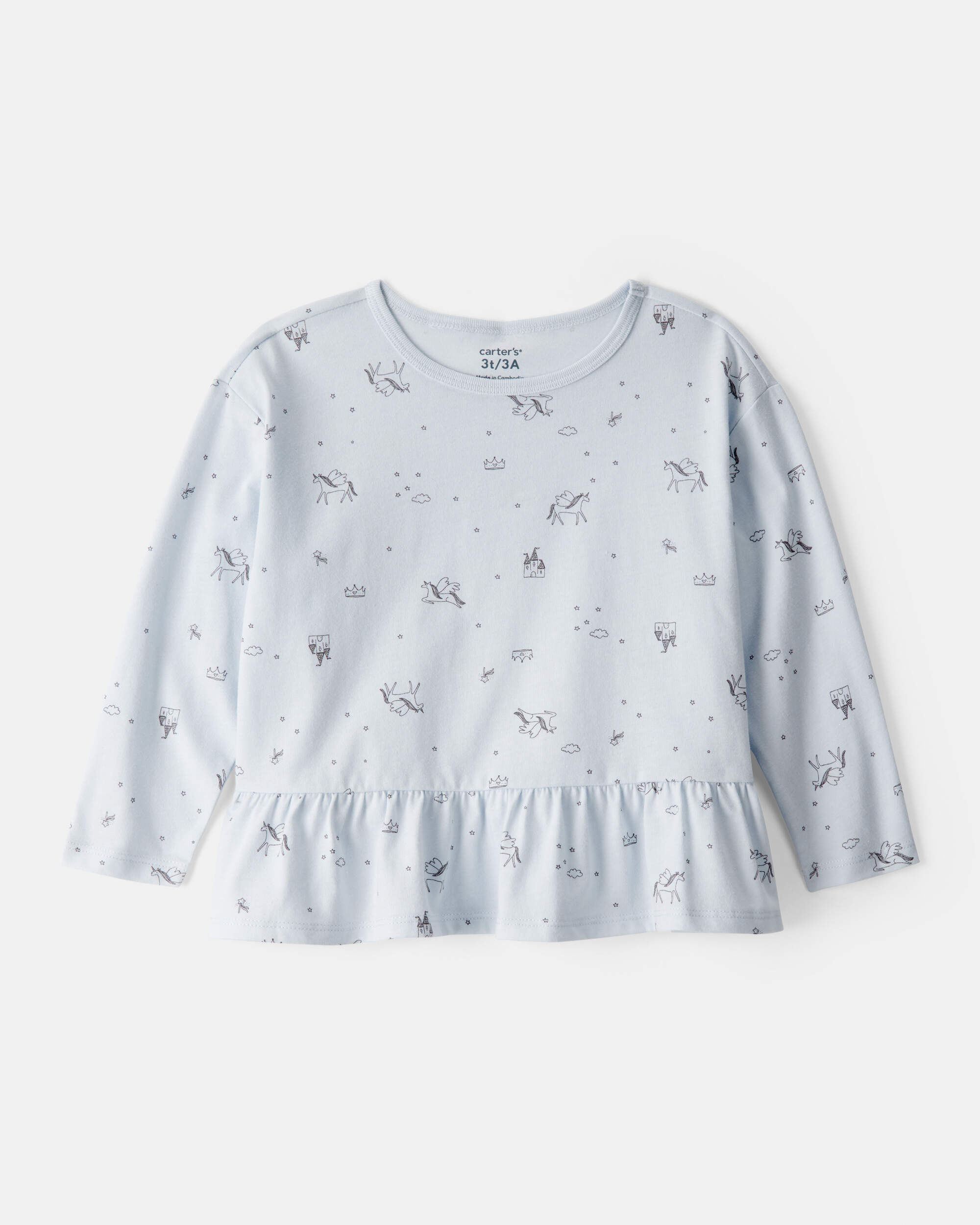 Toddler Girl Unicorn Print Long-Sleeve Top - Blue