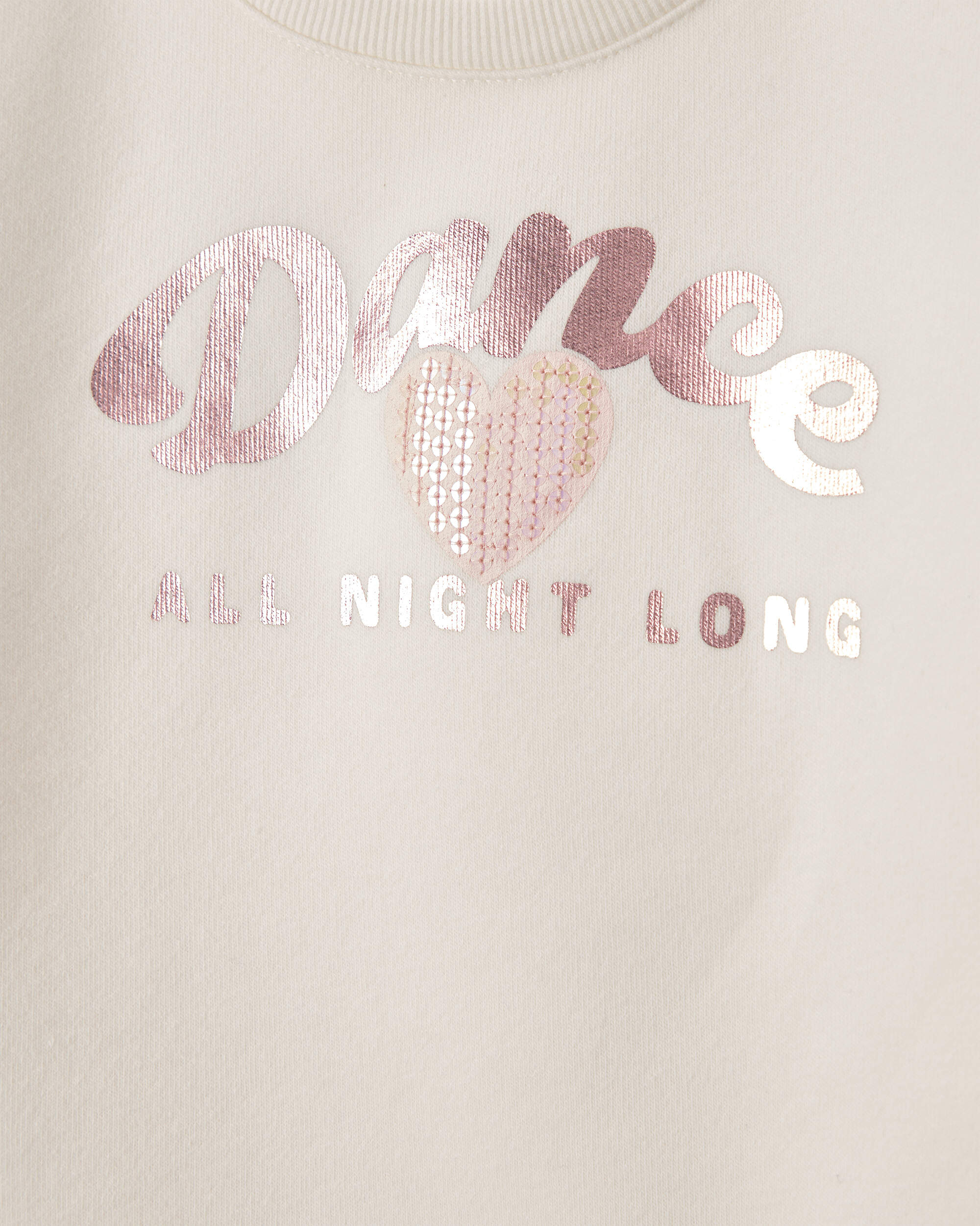 Toddler Girl 'Dance All Night Long' Heart Fleece Pullover Sweatshirt - Cream