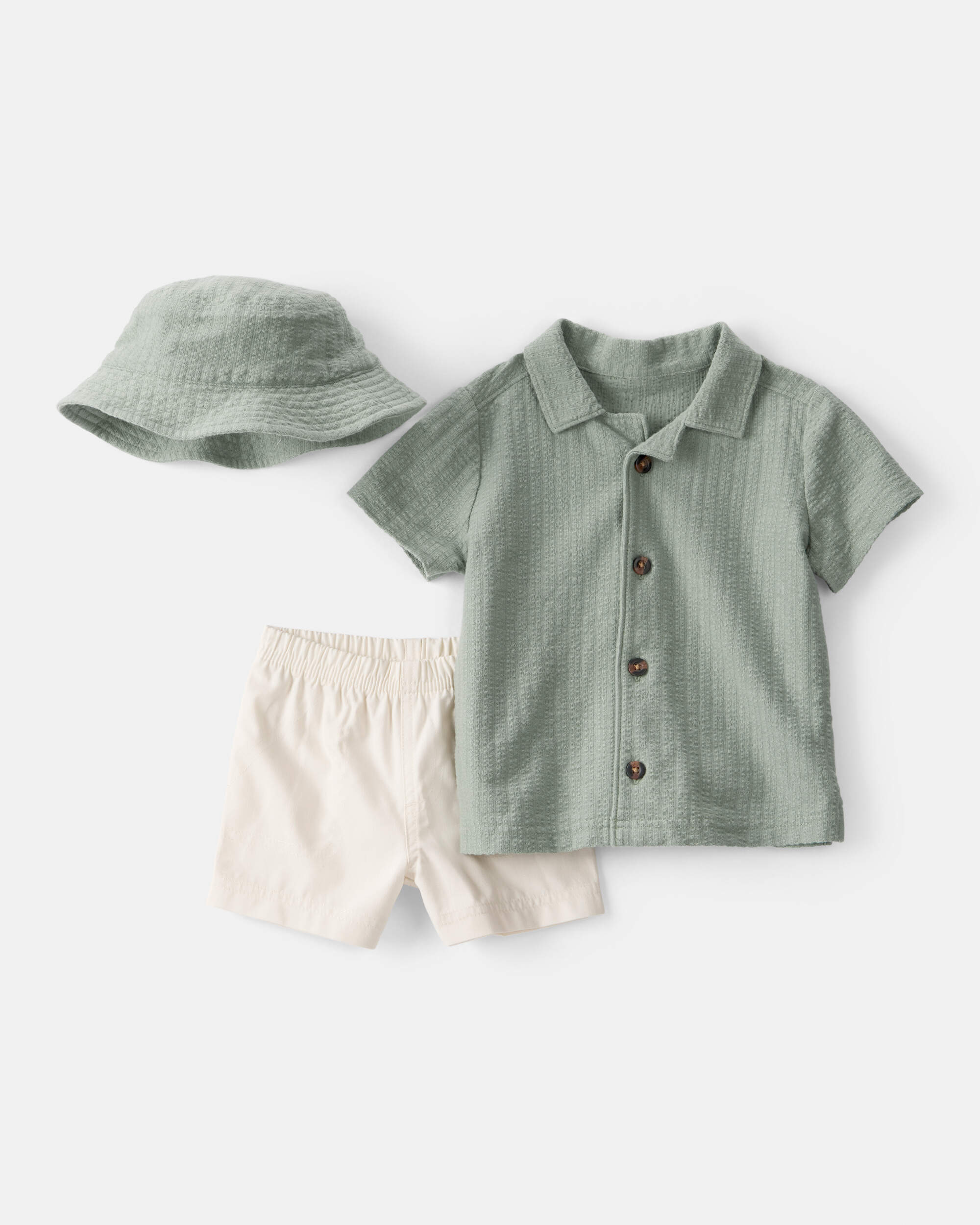 Baby Boy 3-Piece Solid Short-Sleeve Top & Short Set - Green/White