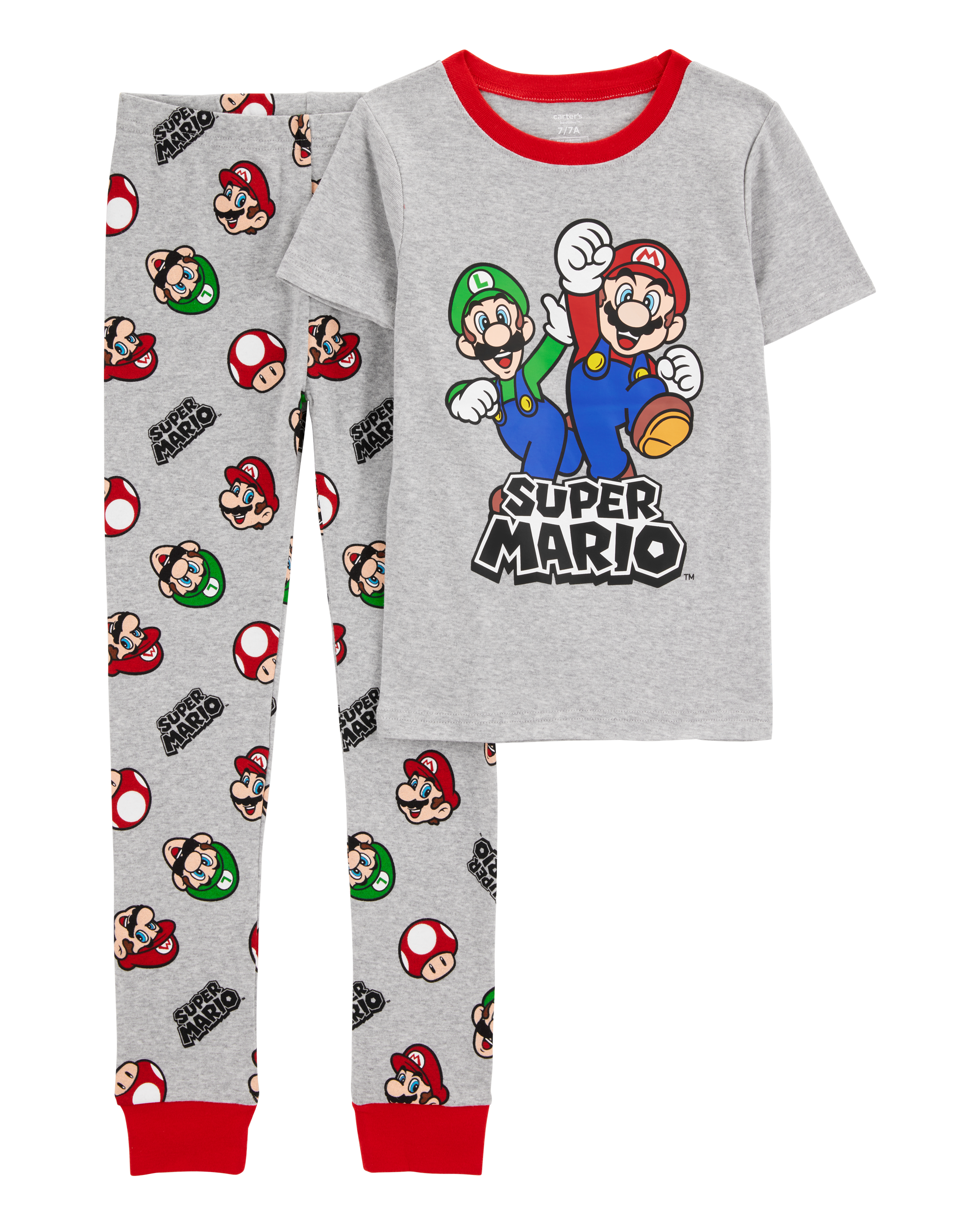 Kid Super Mario Snug Fit Cotton 2-Piece Pyjamas - Heather
