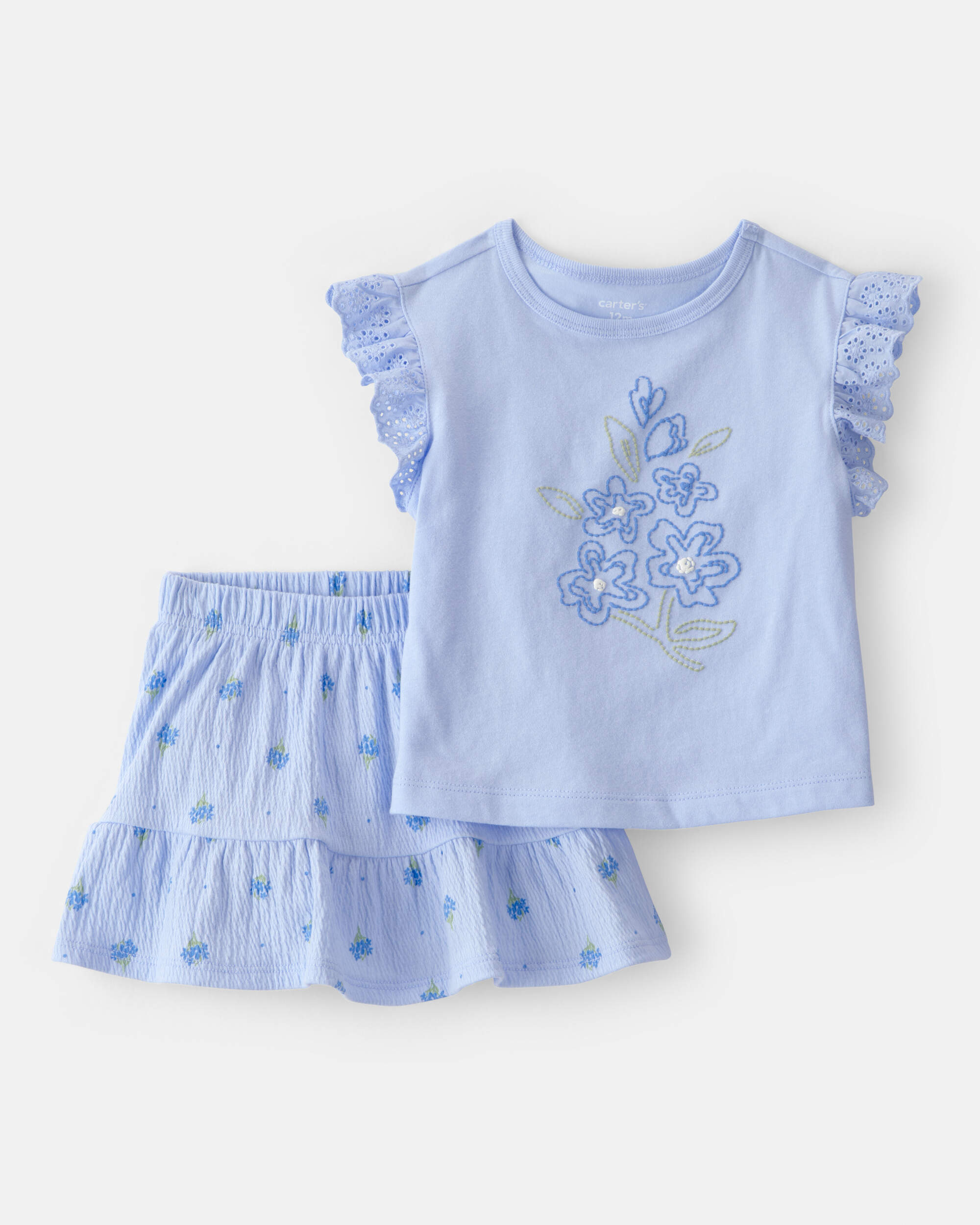 Baby Girl 2-Piece Floral Top & Skort Set - Blue