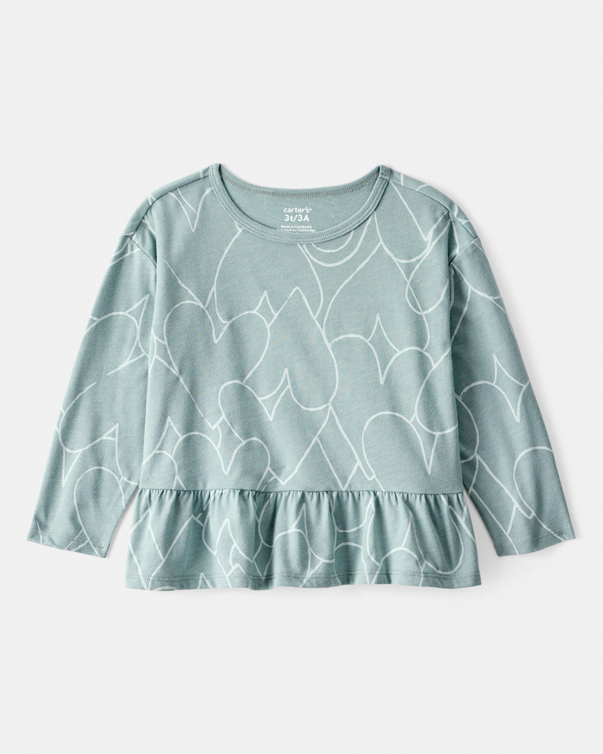 Toddler Girl Heart Long-Sleeve Peplum  Top - Green
