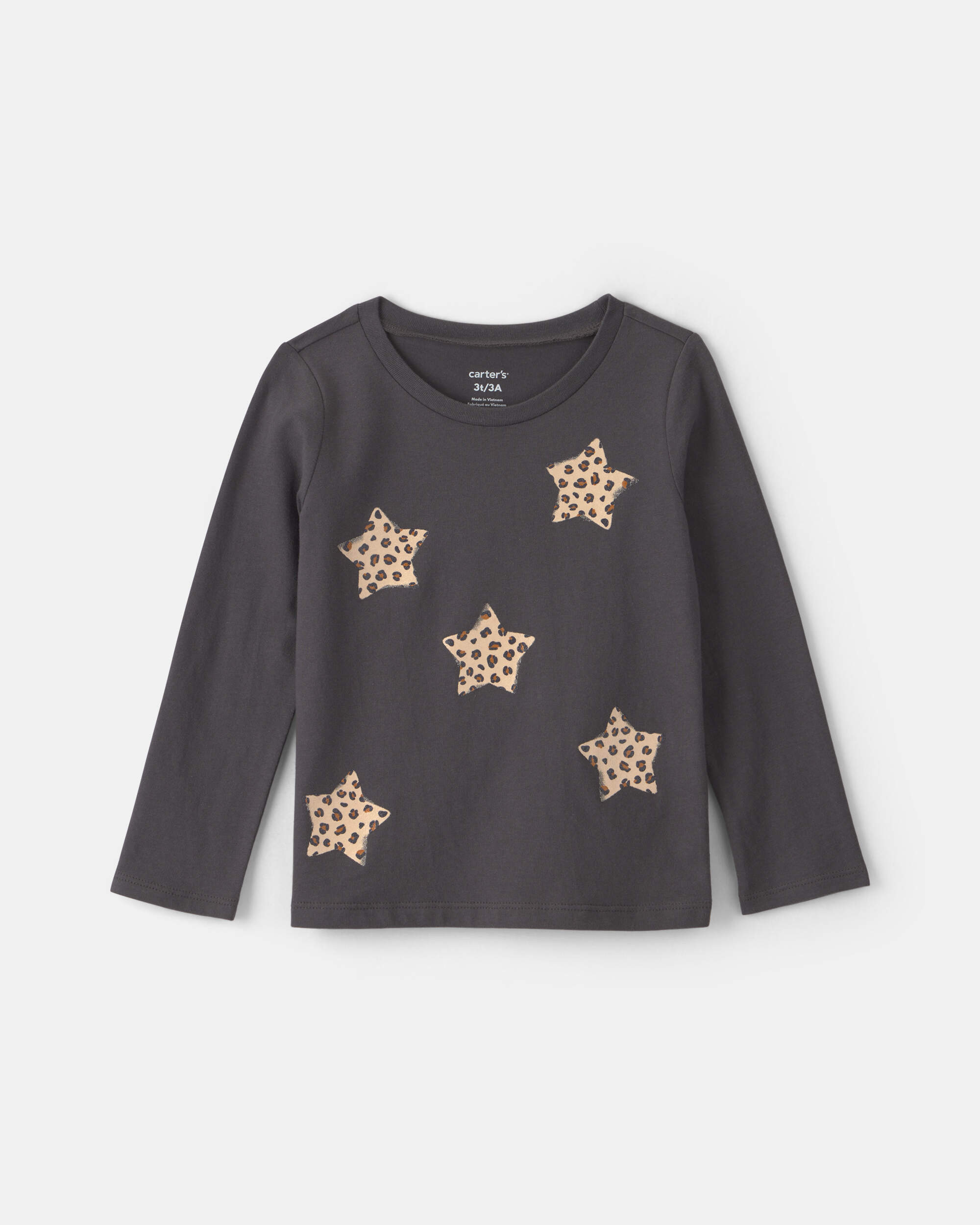 Toddler Girl Leopard Star Long-Sleeve Graphic Tee - Black