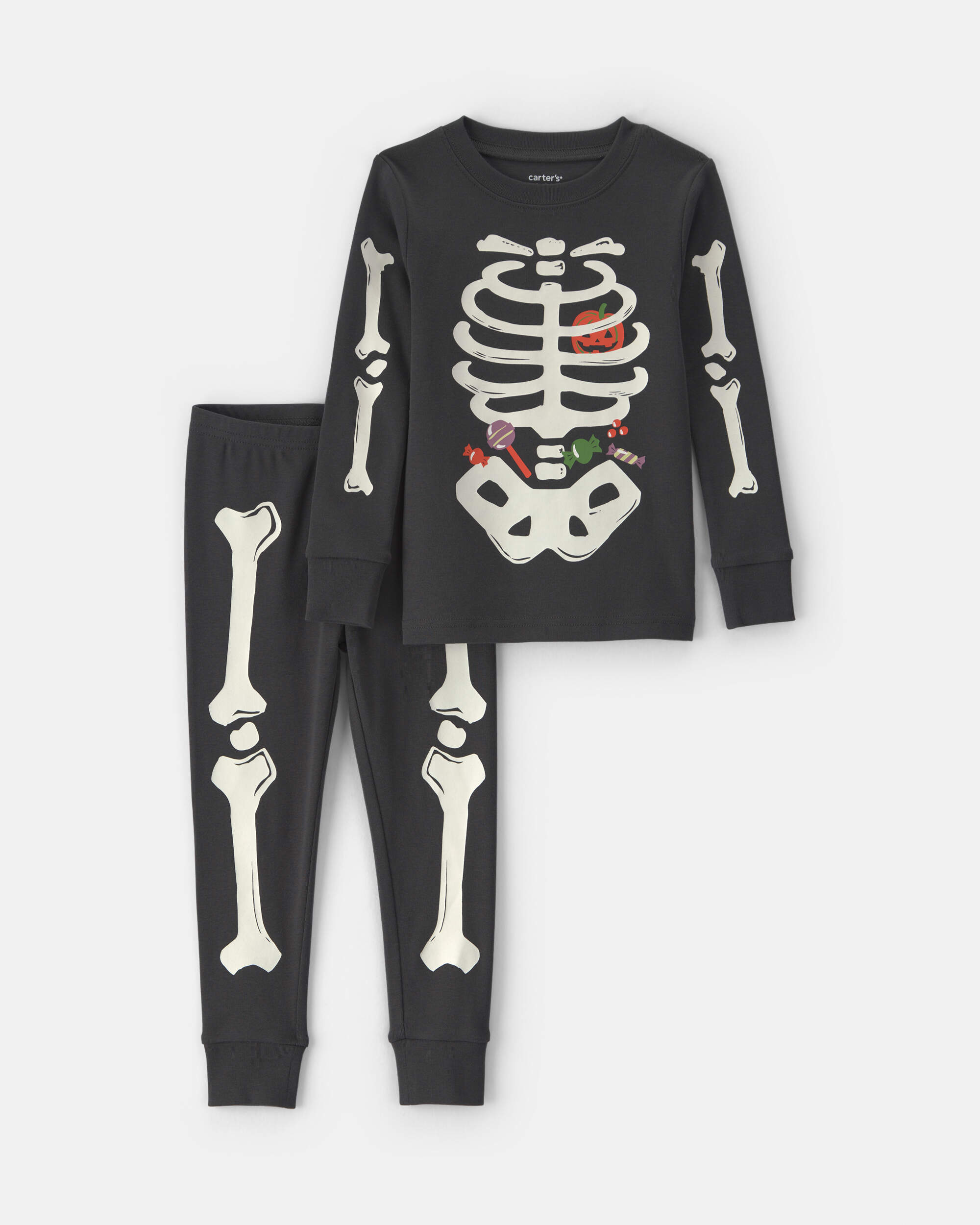 Baby 2-Piece Halloween Skeleton 100% Cotton Snug Fit Pyjama Set - Black