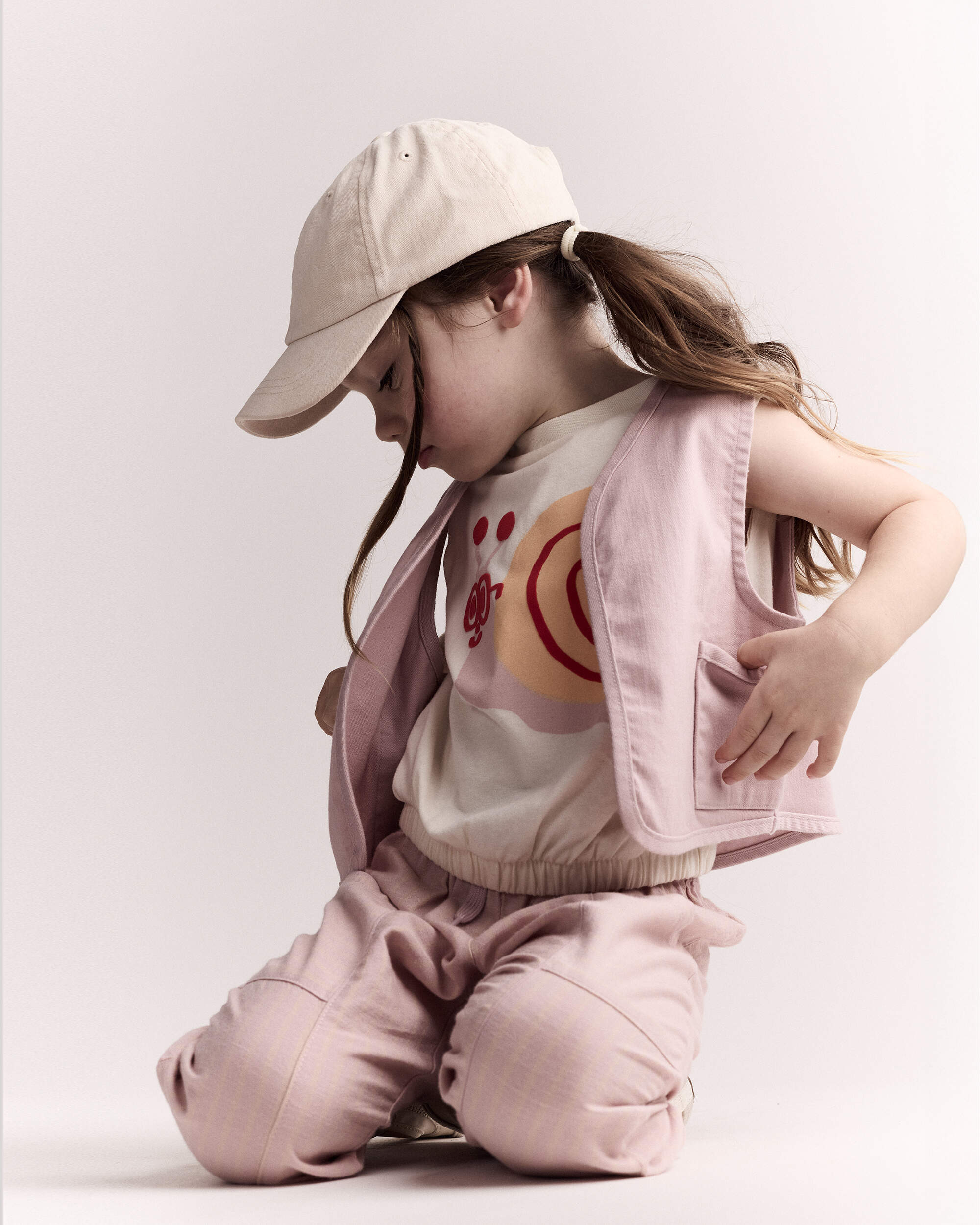 Toddler Girl Cropped Vest with Otter Pockets - Rose